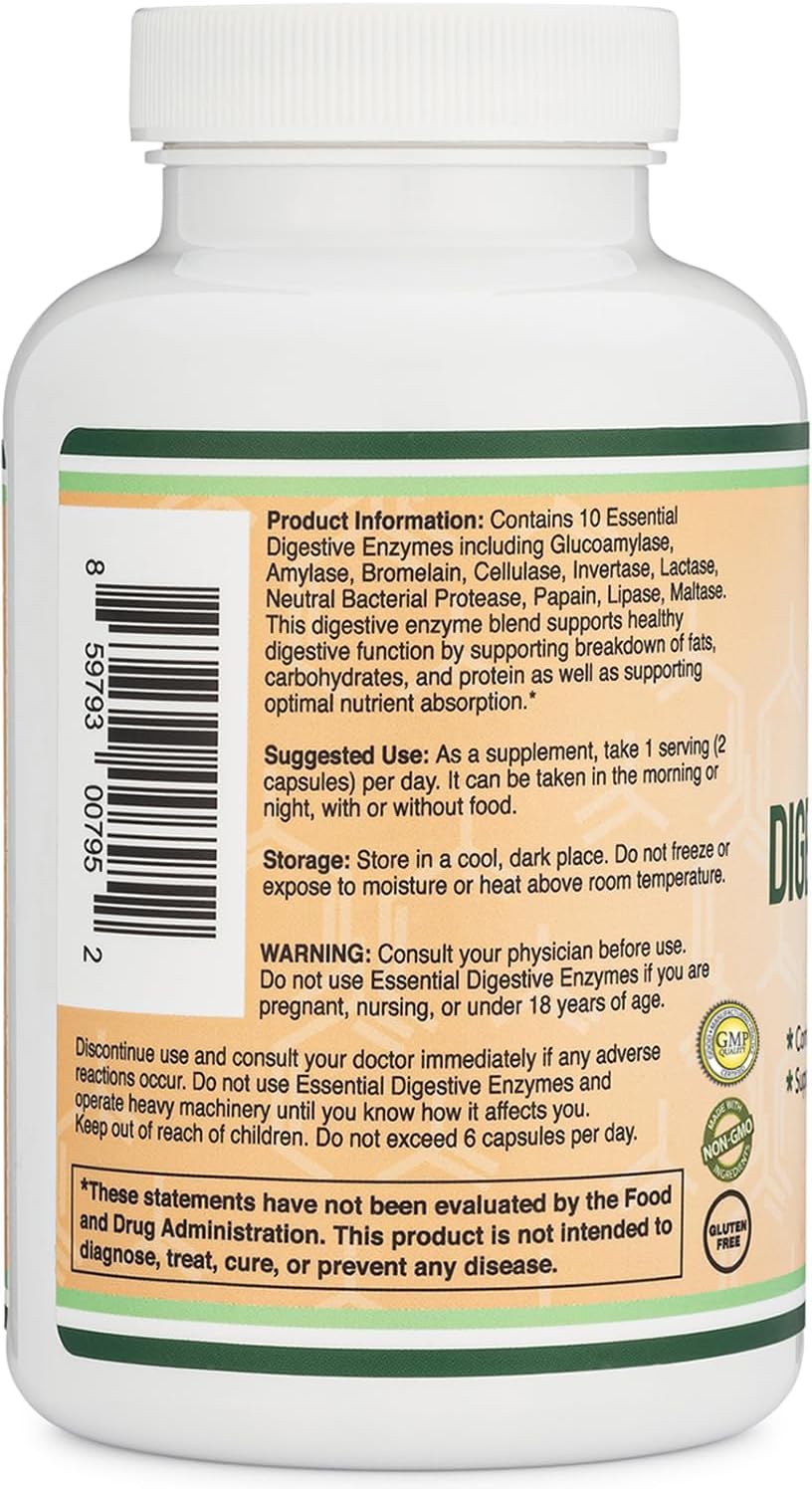 Digestive Enzymes - 800mg Blend of All 10 Most Essential Digestive and Pancreatic Enzymes (Amylase, Lipase, Bromelain, Lactase, Papain, Protease, Cellulase, Maltase, Invertase) by Double Wood - Image 6