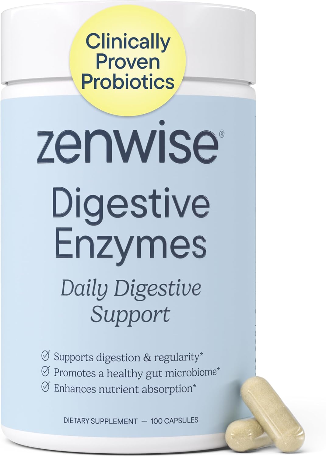 Zenwise Health Digestive Enzymes with Bromelain & Papaya - Multi Enzymes Digestion Supplement with Probiotics & Prebiotics for Gut Health, Gas & Bloating Relief - Men & Women - 100 Vegetarian Capsules