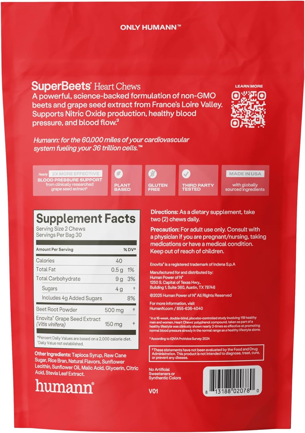 humanN SuperBeets Heart Chews, Beet Root Powder Support Energy Supplement, Nitric Oxide and Blood Pressure Support, Grape Seed Extract & Non-GMO, Heart Health, Pomegranate Berry Flavor, 60 Count - Image 10