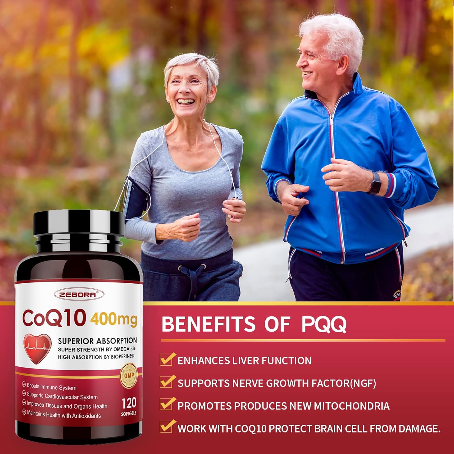 ZEBORA CoQ10-400mg-Softgels with PQQ, BioPerine & Omega-3, Coenzyme Q10(Ubiquinone) Supplement for High-Absorption, Powerful-Antioxidant, Support Heart & Energy-Production, 120 Servings - Image 5