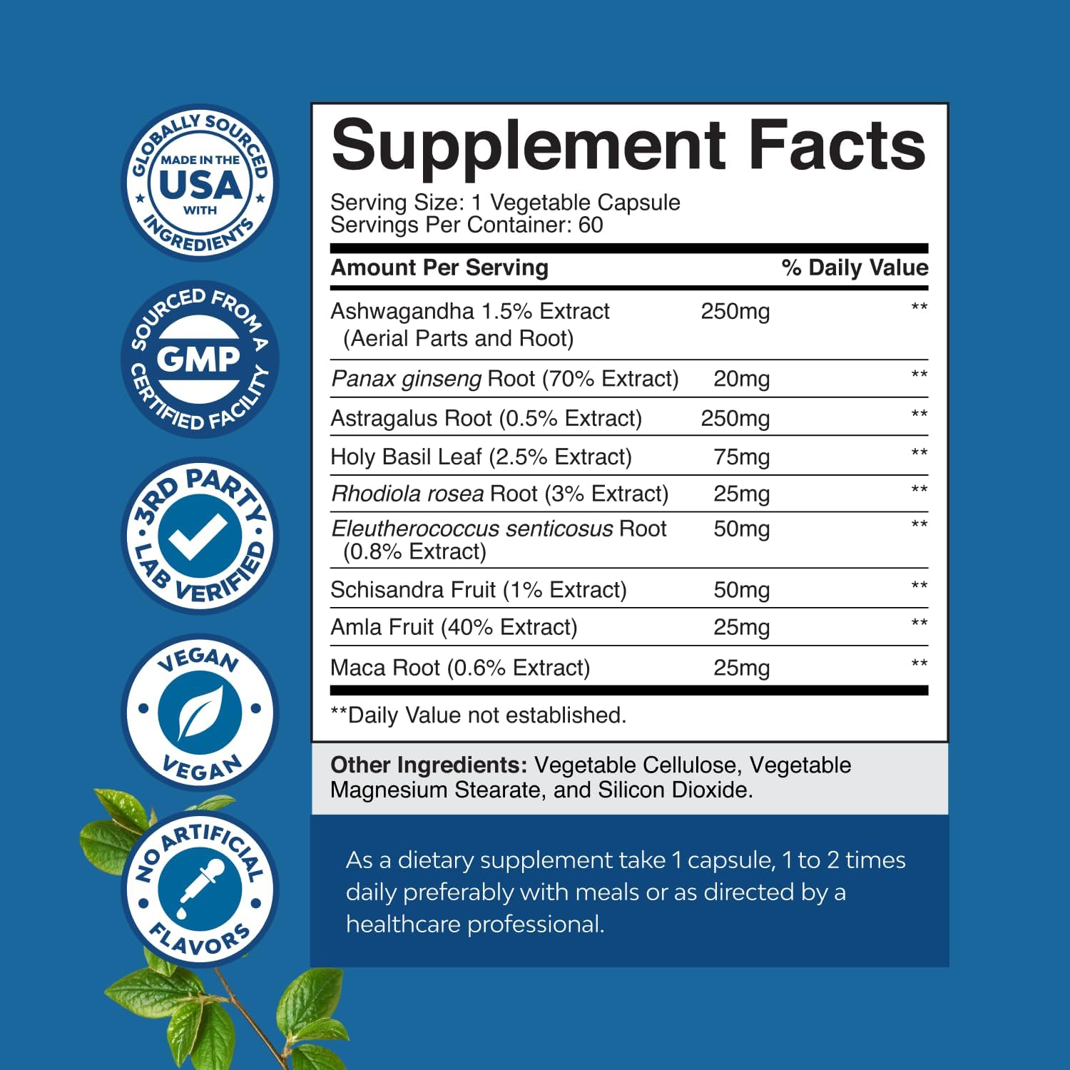 Herbal Adaptogen Mood Support Supplement - Calming Adaptogens Supplement for Stress & Cortisol Management with Ashwagandha Rhodiola Rosea & Maca Root - Vegan & Daytime Friendly - 60 Count - Image 3