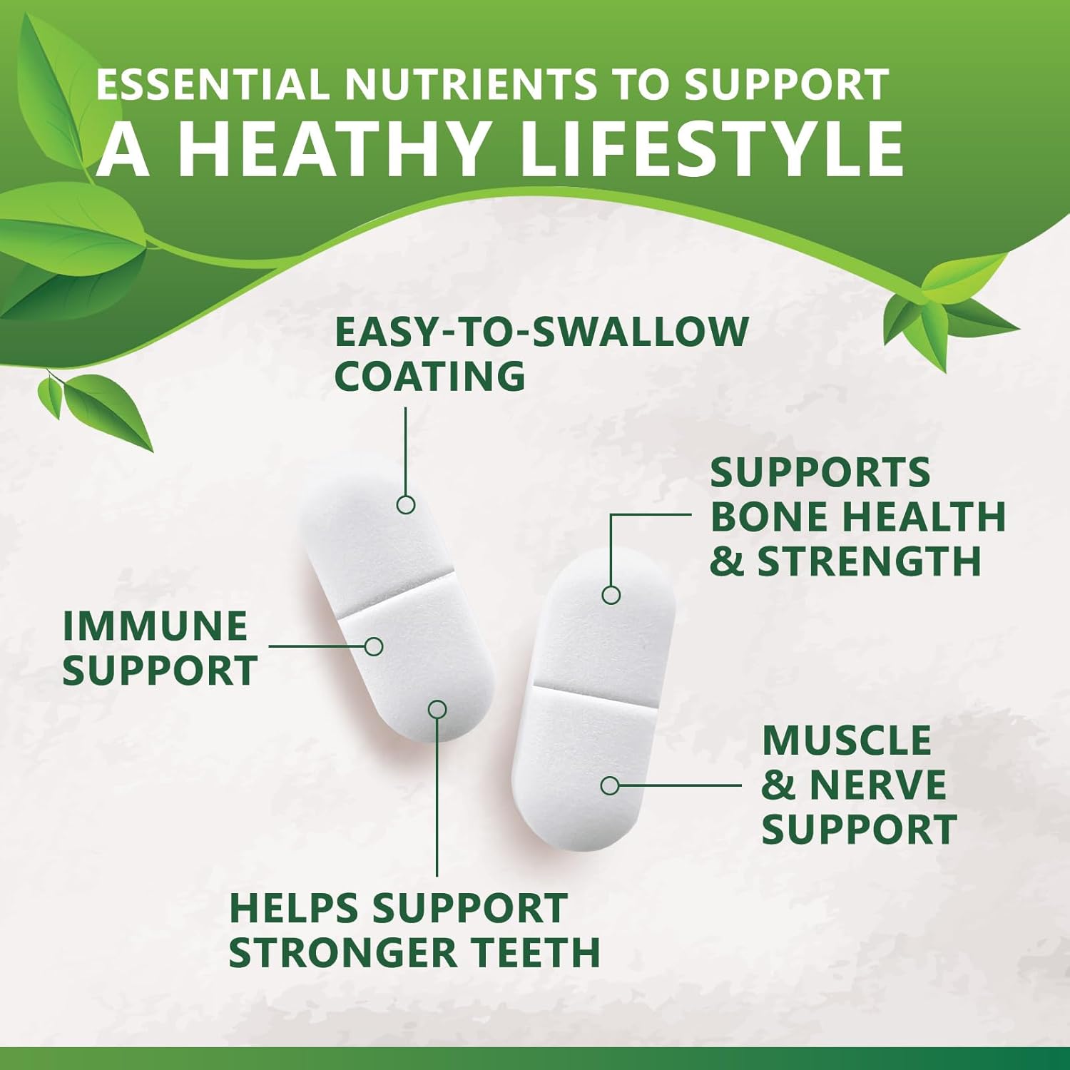 Calcium Supplement with Vitamin D3-1200 mg Calcium per Serving with D3 for Best Absorption - Supports Immune Health, Bones & Teeth - Nature's Calcium is Bottled in USA for Women & Men - 120 Tablets - Image 6