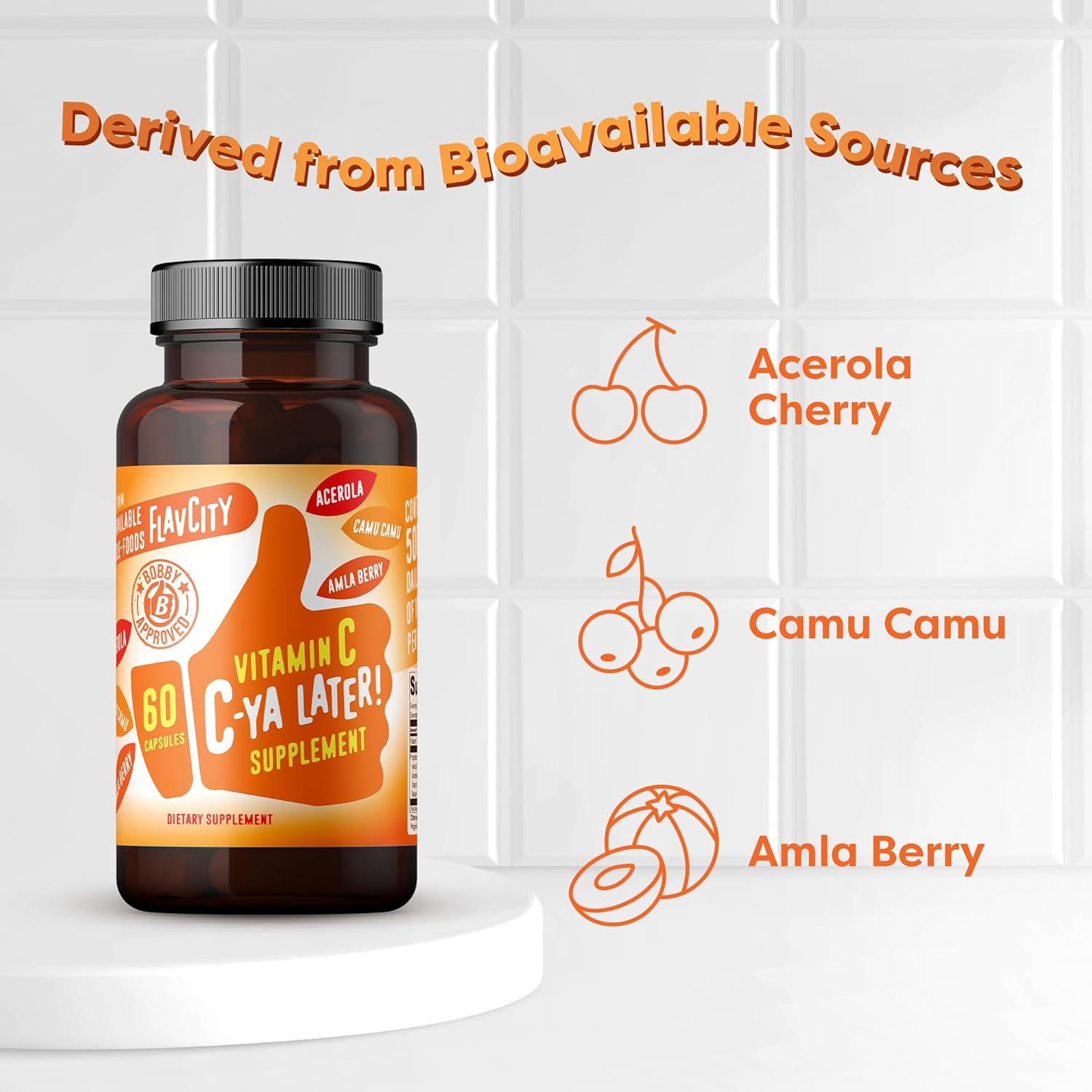 FlavCity Vitamin C Supplement, C-Ya Later! Superfood-Derived Immunity Support - Bioavailable Vitamin C Immune Support from Acerola Cherry, Rose Hips & Camu Camu - 500% Daily Value (60 Capsules) - Image 3