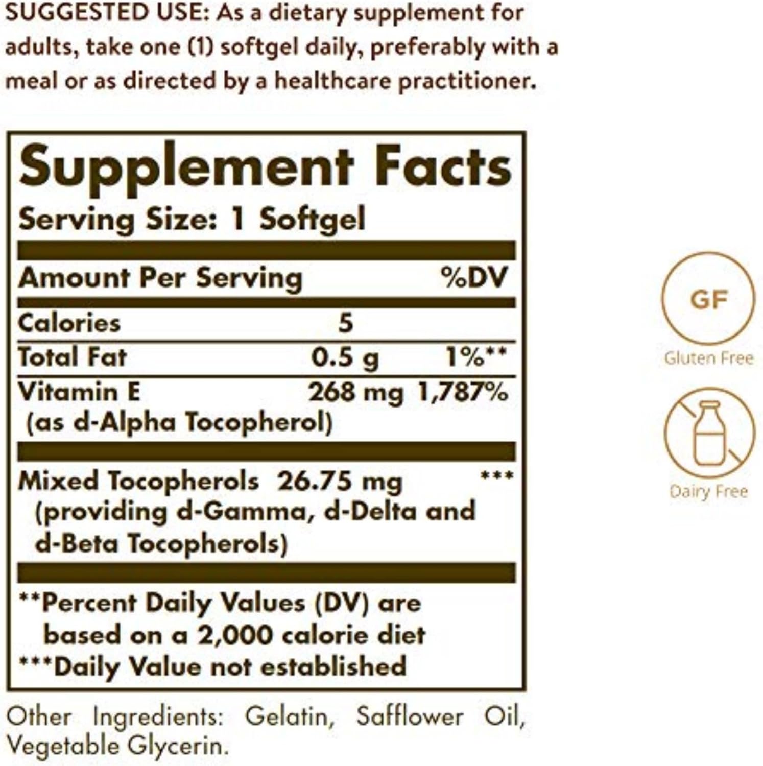 Solgar Vitamin E 268 MG (400 IU) (d-Alpha Tocopherol & Mixed Tocopherols), 100 Softgels - Supports Immune System & Skin Nutrition - Natural Antioxidant - Gluten Free, Dairy Free - 100 Servings - Image 2