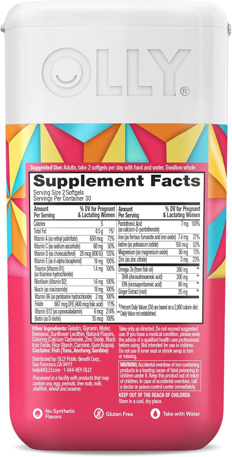 OLLY Ultra Strength Prenatal Multivitamin Softgels, Supports Mom's Wellness & Baby's Healthy Growth and Brain Development,* Folic Acid, DHA, Iron, Vitamins B, C, D & E, 30 Day Supply - 60 Count - Image 8