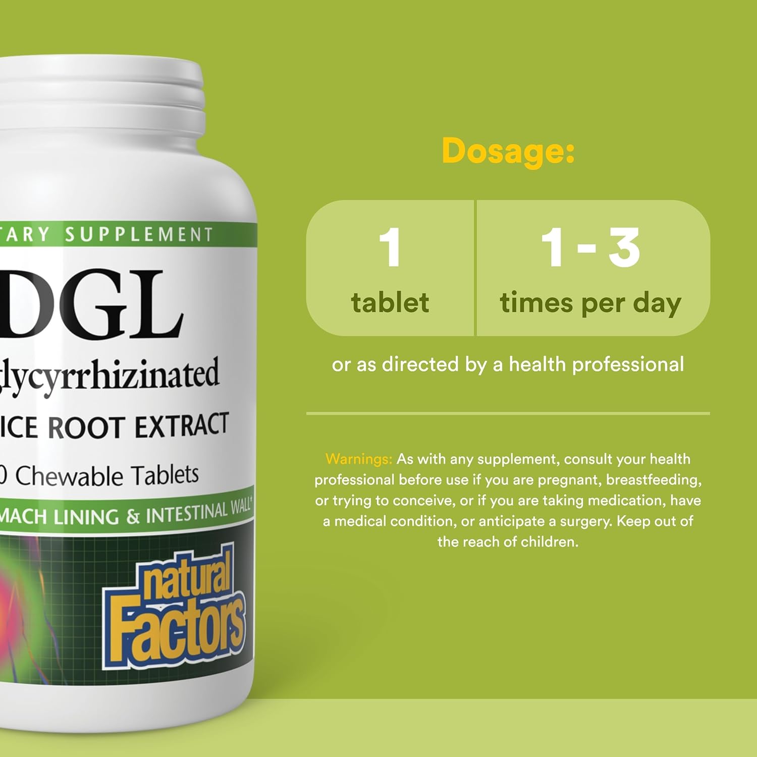 Natural Factors DGL Chewable - Digestive Support Supplement with Licorice Root Extract - Chewable Tablets Support Stomach Lining & Health - Non-GMO & Gluten-Free - 180 Chewable Tablets (180 Servings) - Image 3