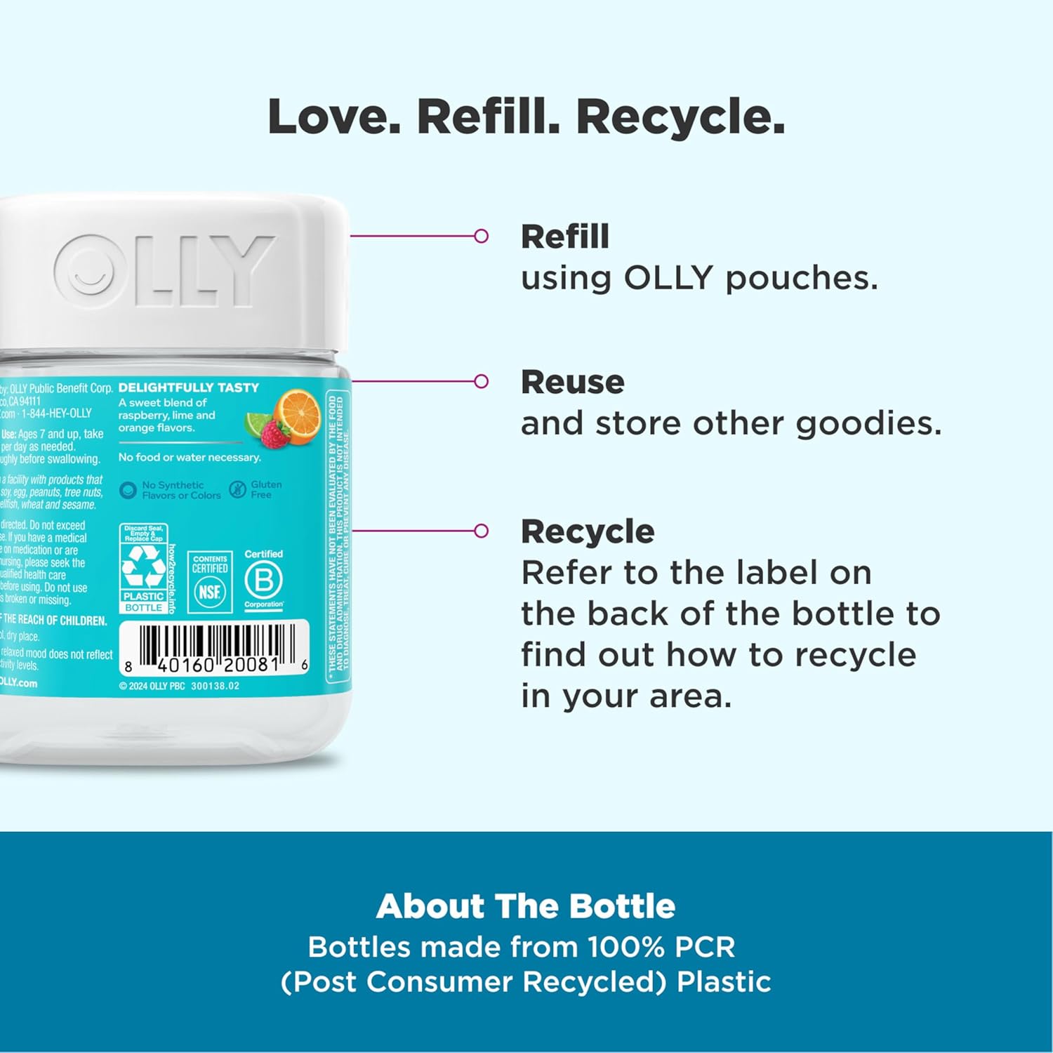 OLLY Kids Chillax Gummy, For a Calm and Relaxed Mood*, Magnesium, L-Theanine, Lemon Balm Extract, Chewable Supplement, Sherbet Flavored, 25 Day Supply - 50 Count (Packaging May Vary) - Image 4