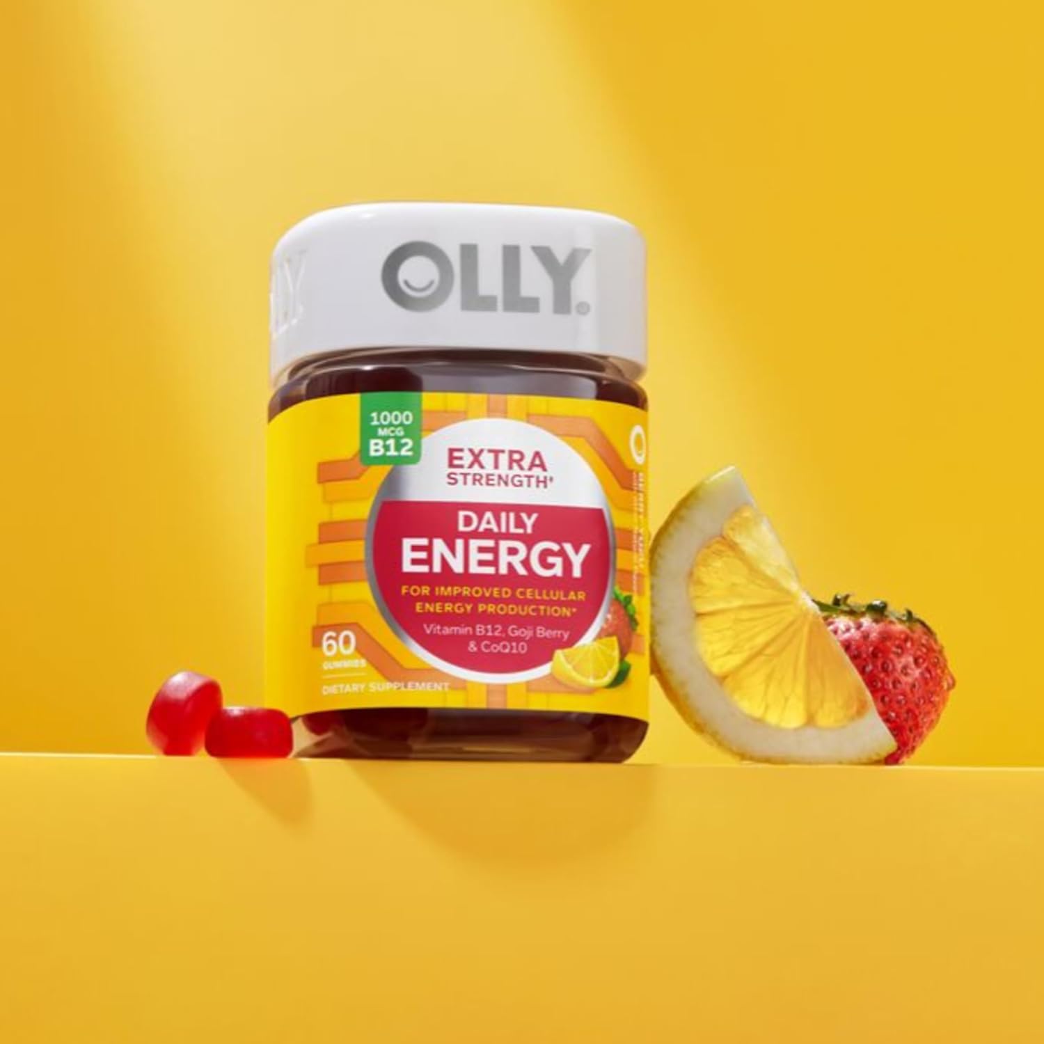 OLLY Extra Strength Daily Energy Gummy, Caffeine Free Cellular Energy Production,* 1000 mcg Vitamin B12, CoQ10, Goji Berry, Adult Chewable Supplement, Berry Yuzu Flavored, 30 Day Supply - 60 Count - Image 5