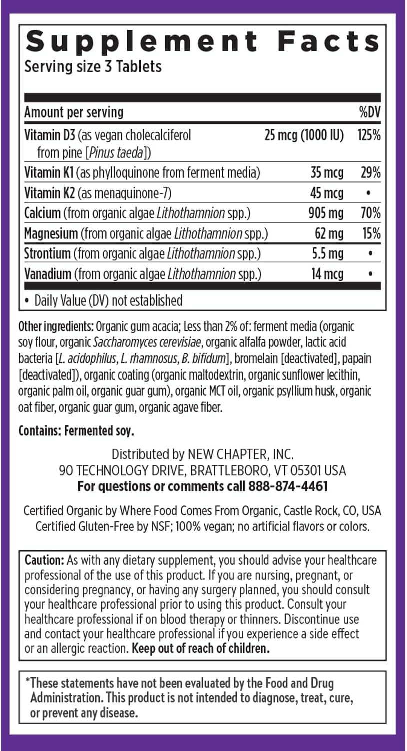 New Chapter Calcium Supplement - Bone Strength Plant-Based USDA Organic Calcium with Magnesium, Vitamin D3+K2, for Bone Health & Joint Mobility, Heart Support, 905 mg dose - 120 Slim Tablets - Image 6