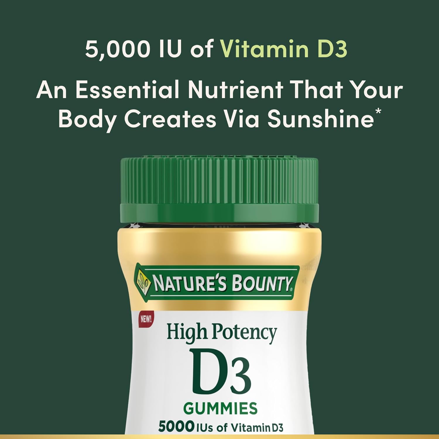 Nature’s Bounty Vitamin D 5000 IU Gummies, Vitamin D3 High Potency Immune Support & Bone Health Supplement, 5000 IU in 1 Gummy, Strawberry Flavor, 2 month Supply, 60 Vegetarian Gummies for Adults - Image 3