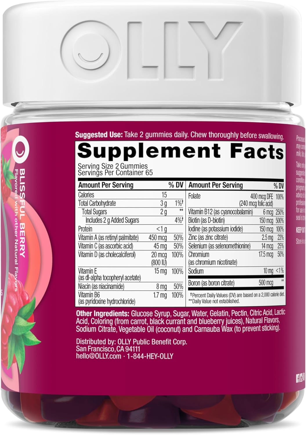 OLLY Women's Multivitamin Gummy, Women's Overall Wellness,* Vitamins A, C, D, E, Biotin, Folic Acid, Adult Chewable Supplement, Berry Flavored, 65 Day Supply - 130 Count - Image 9
