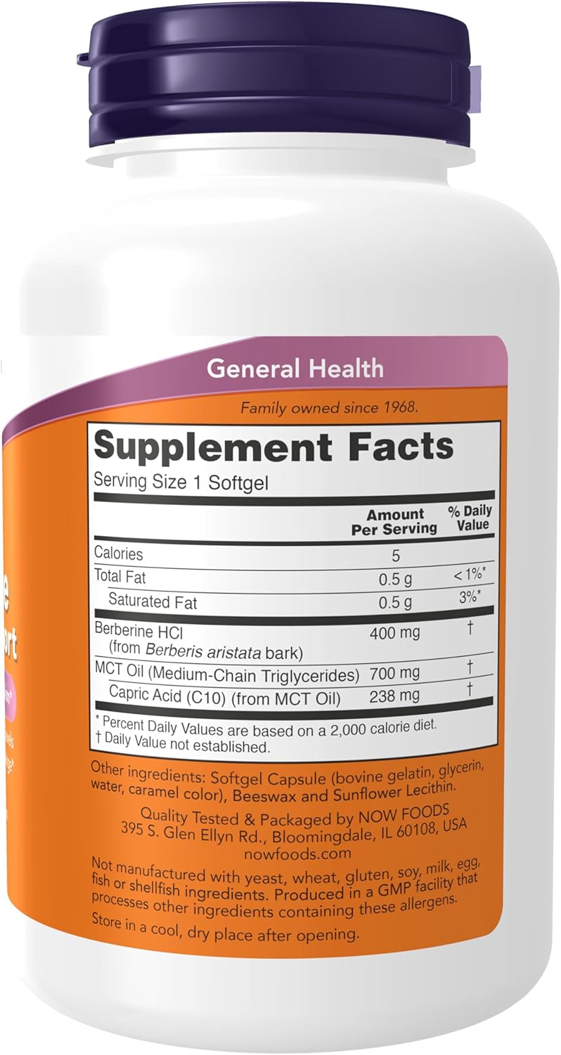 NOW Foods Supplements, Berberine Glucose Support, Combined with MCT Oil for Optimal Berberine Absorption, 90 Softgels - Image 2
