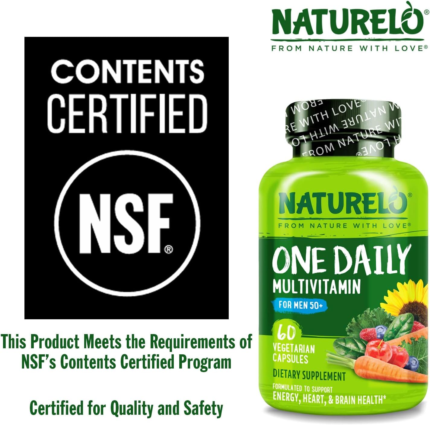 NATURELO Mens Multivitamins for Men 50+ - One Daily Multivitamin for Men with Vitamins, Minerals & Organic Whole Foods, Boost Energy & Health, Non-GMO, 60 Vegetarian Capsules - Image 5