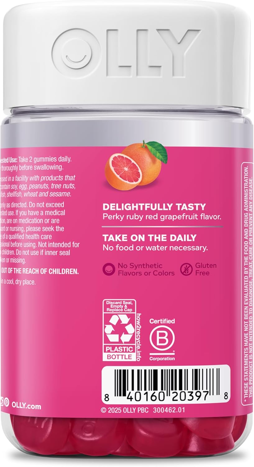 OLLY Hair Skin and Nails Gummies - Undeniable Beauty with Biotin 2500mcg Per 2 Gummies, Keratin & Vitamin C - Supports Healthy Hair, Skin, & Nails - Grapefruit Flavor - 120 Count - Image 4