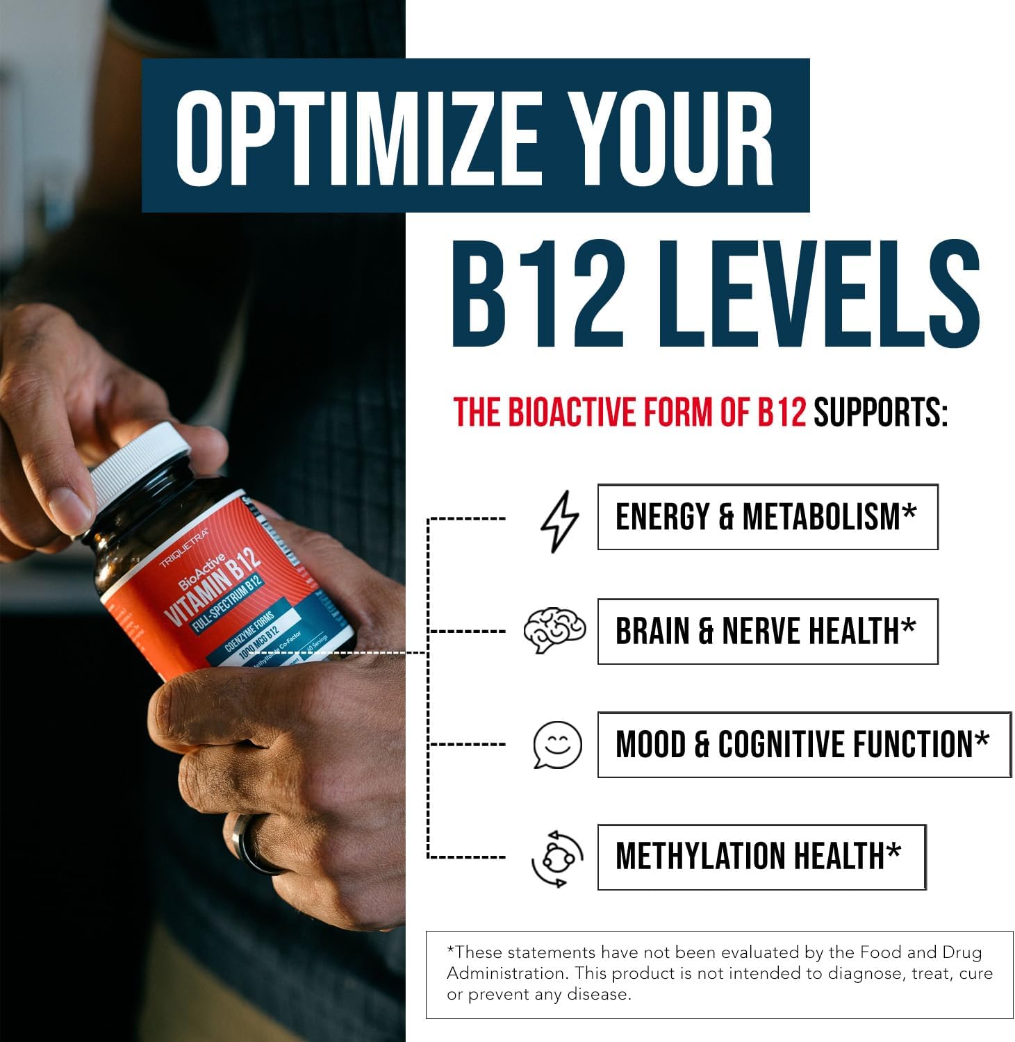 BioActive Vitamin B12 - 1000 mcg, Contains All 3 Coenzyme Forms (Methyl, Adenosyl & Hydroxy) Plus Methylfolate Cofactor | Supports Energy, Metabolism & Mood | Vegan, Non-GMO (60 Servings) - Image 5