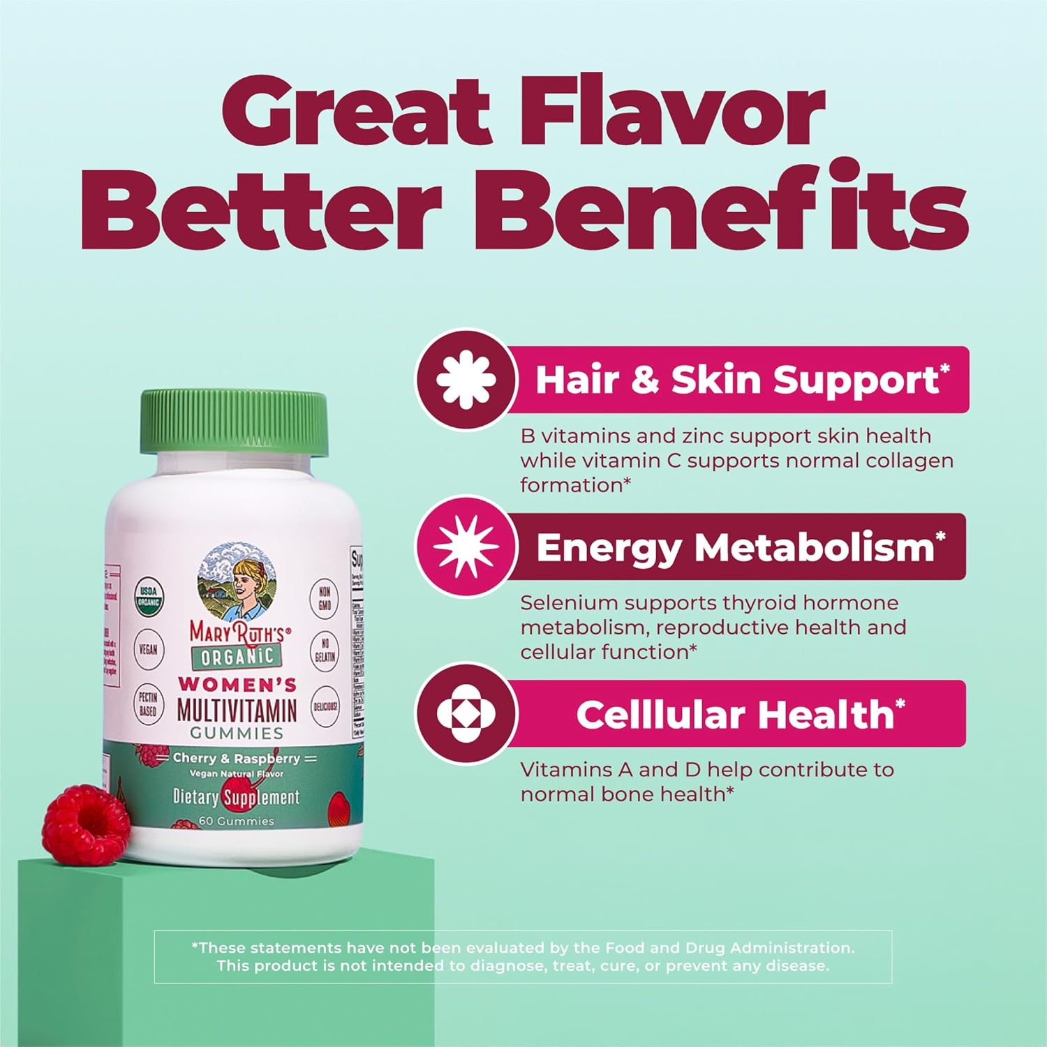 MARYRUTH'S Multivitamin Gummies for Women Ages 14+ | Immune Support | Hair & Skin Health | Reproductive Health | Vitamin A C D E B6 B12 Biotin Zinc Iodine | Organic | Vegan | Non-GMO | 60 Count - Image 5