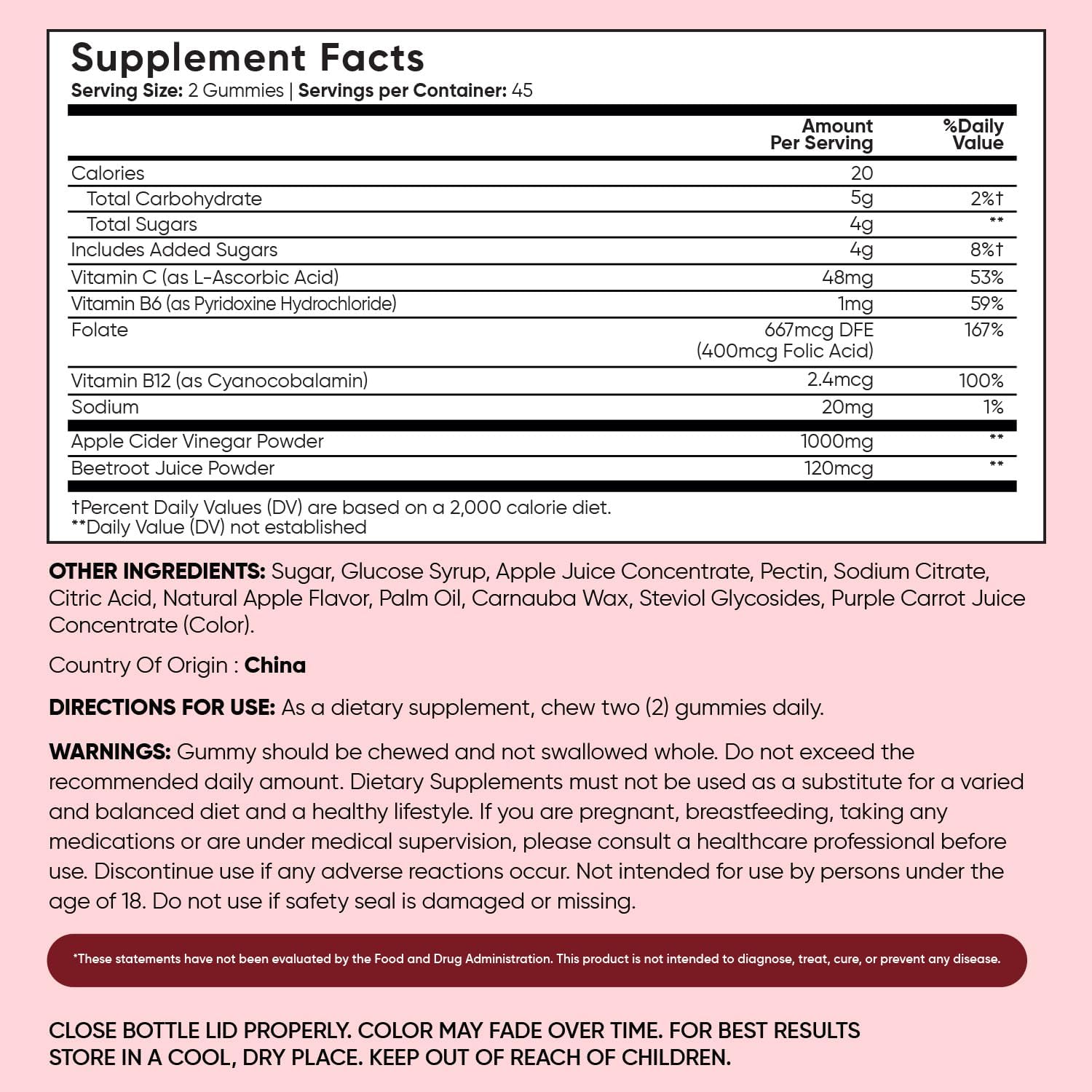 WeightWorld Apple Cider Vinegar Gummies 1000mg with The Mother + VIT C, B12-9-6, Beetroot | ACV Gummies - Digestion, Metabolism, Detox & Cleanse | Vegan Apple Cider Vinegar with Mother, 90 Count - Image 6