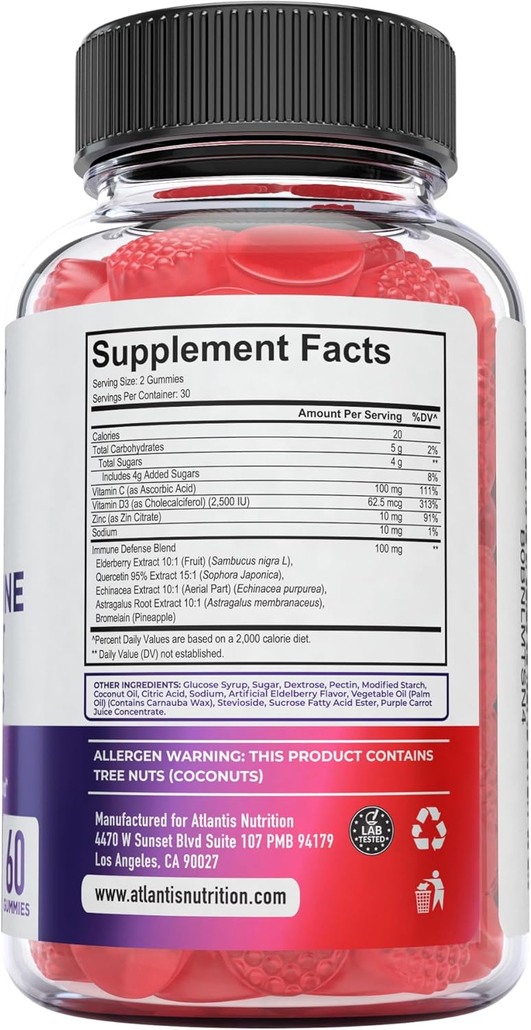 Atlantis Nutrition 8-in-1 Immune Support Gummies with Elderberry | Immune Supplement with Elderberry, Quercetin, Zinc, Vitamin C - Immunity Boosters for Adults & Kids - Delicious Flavor - 60 Count - Image 9