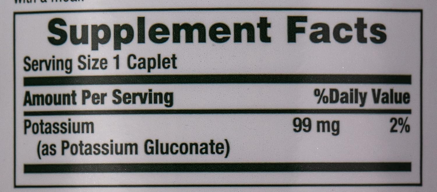 Nature's Bounty Potassium 99mg, Supports Fluid Balance and Muscle Activity, Involved in Normal Heart Function, Potassium Gluconate Dietary Supplement, Gluten Free, 1 Per Day, 100 Vegetarian Caplets - Image 7