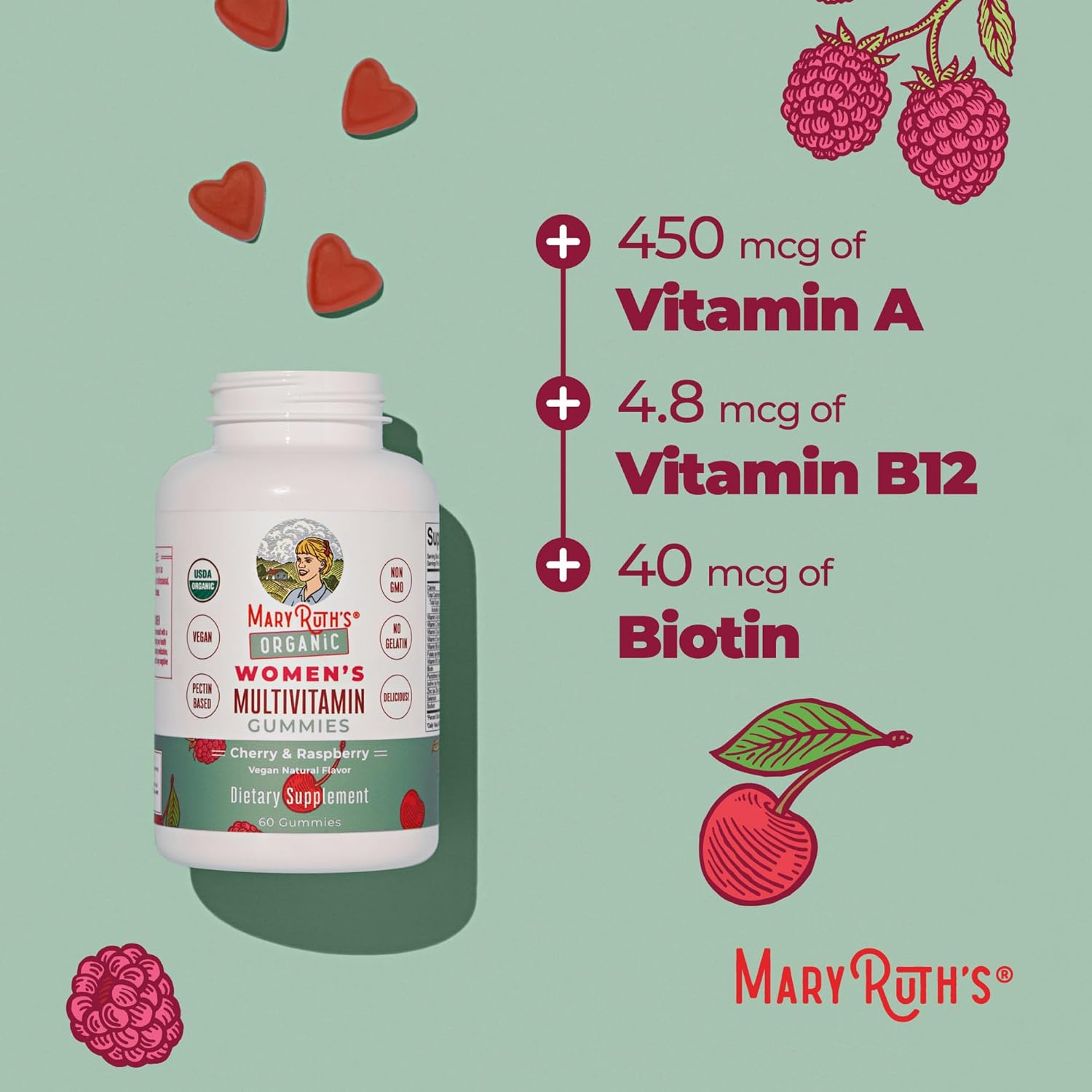 MARYRUTH'S Multivitamin Gummies for Women Ages 14+ | Immune Support | Hair & Skin Health | Reproductive Health | Vitamin A C D E B6 B12 Biotin Zinc Iodine | Organic | Vegan | Non-GMO | 60 Count - Image 8