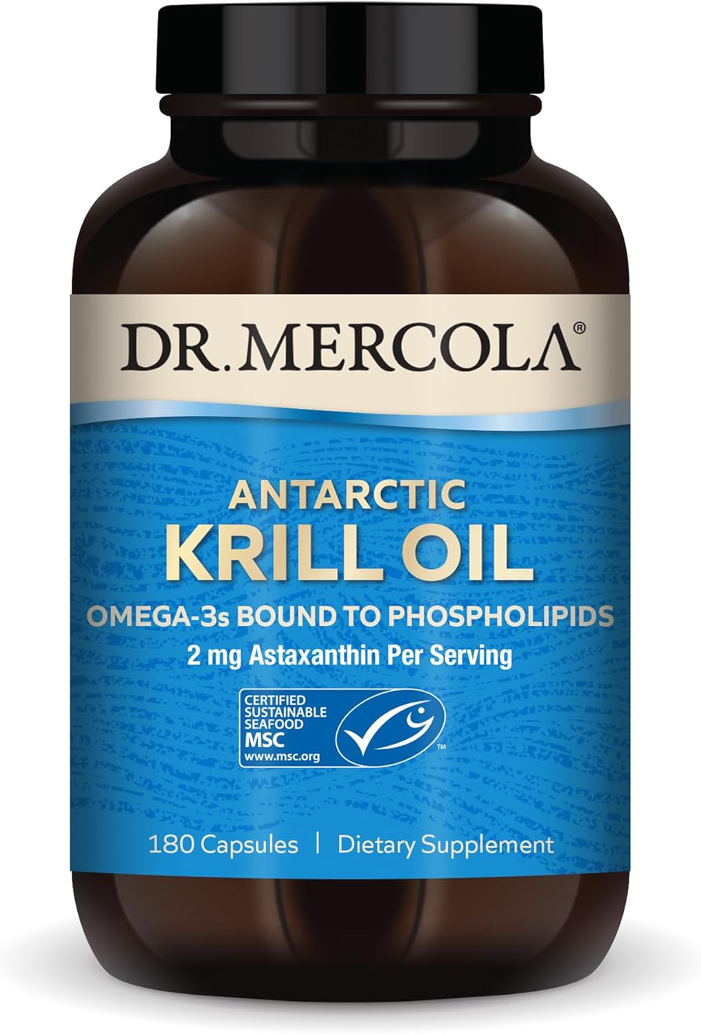 Dr. Mercola Antarctic Krill Oil, 1,000 mg per Serving, Omega-3 Supplement with EPA, DHA, Phospholipids & Astaxanthin, Supports Heart, Brain & Immune Health, Non-GMO, Soy-Free, 180 Capsule (90 Serving)