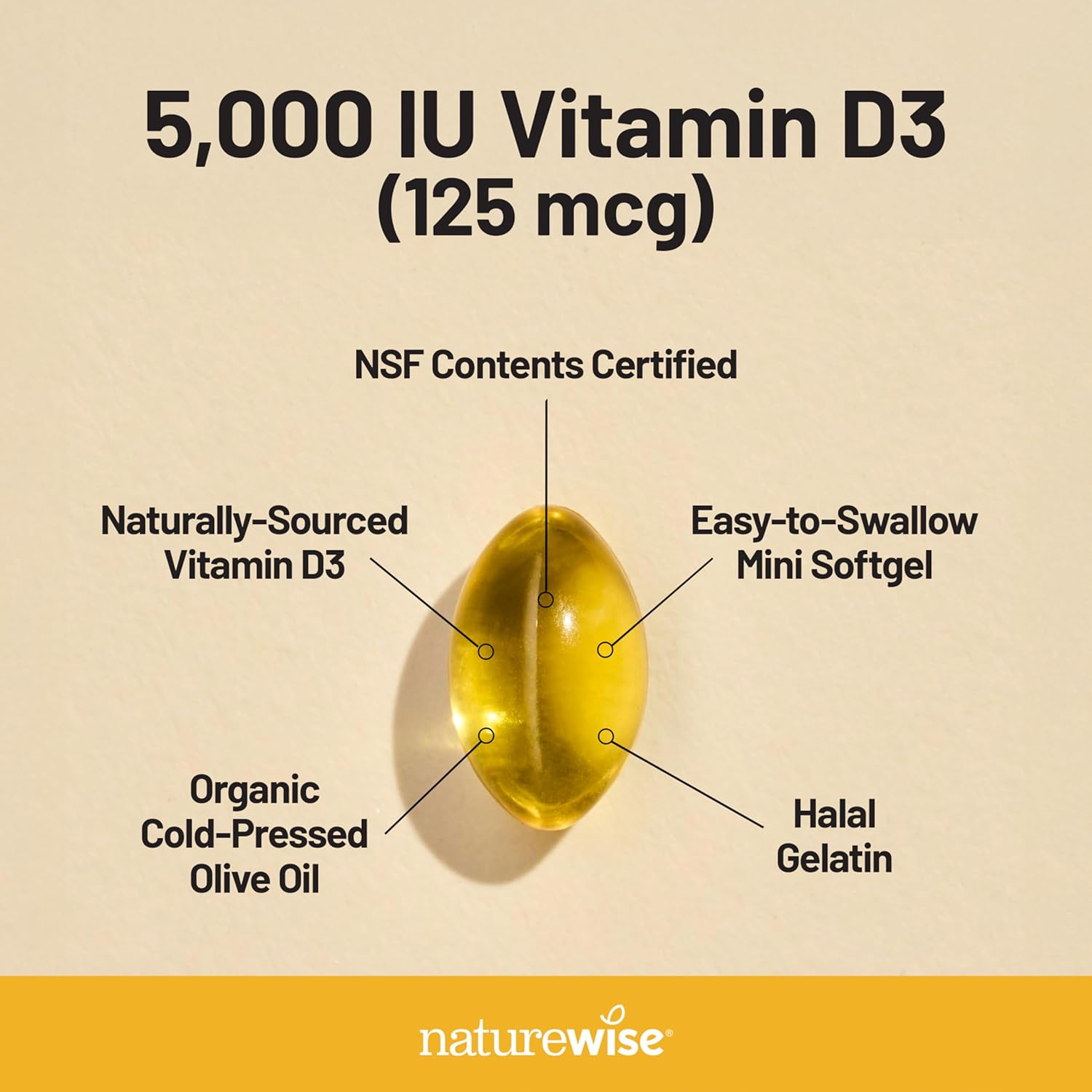 NatureWise Vitamin D3 5000iu (125 mcg) 1 Year Supply for Immune Support, Healthy Muscle Function, and Bone Health, Gluten Free in Organic Extra Virgin Olive Oil, (Mini Softgel), 360 Count - Image 2