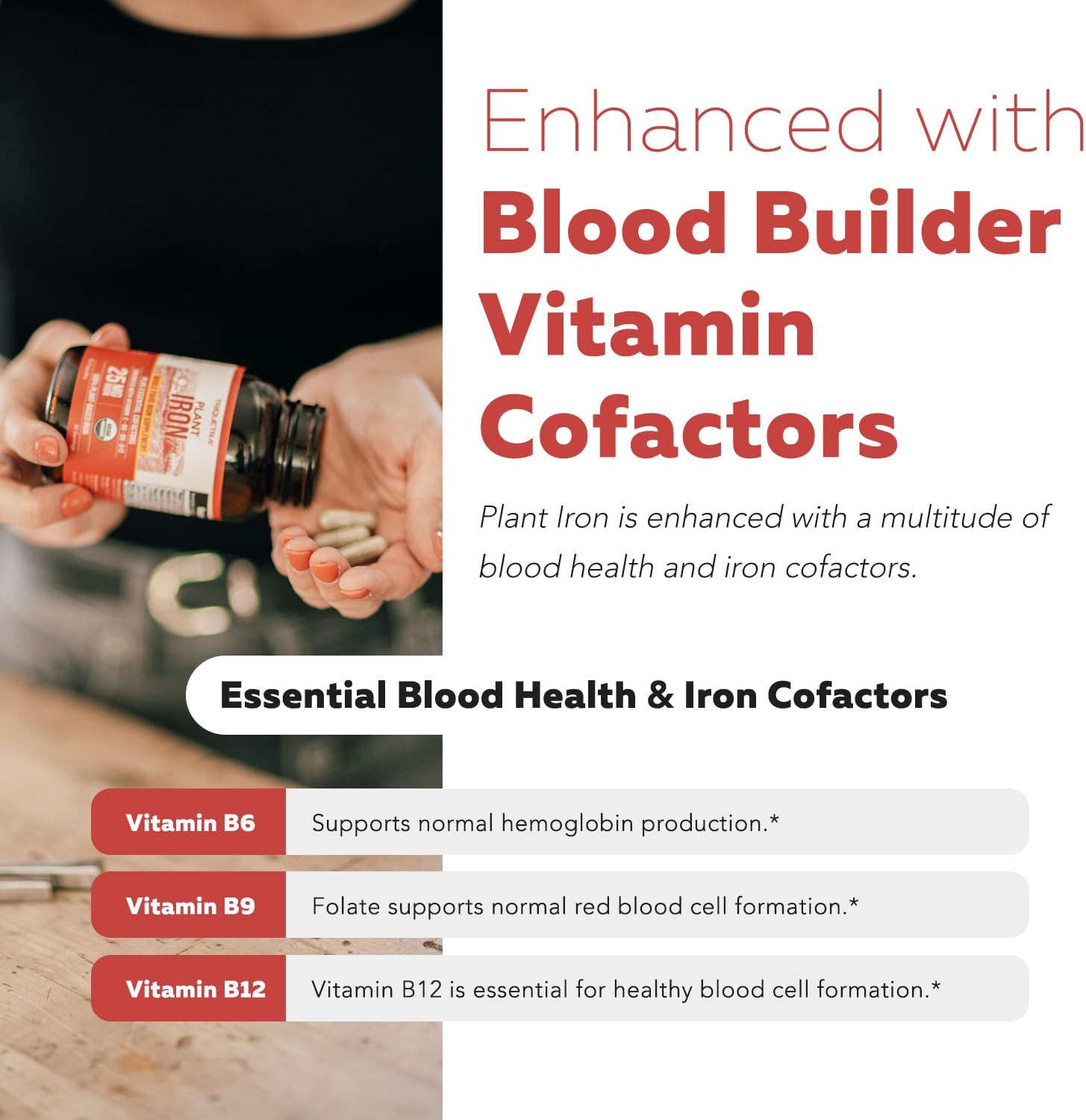 Organic Iron Supplement | Whole Food Mineral & Cofactors, 25 mg Elemental | Enhanced Absorption Plus Blood Health Vitamins – Gentle Form – Supports Healthy Levels & Blood Health – 90 Capsules - Image 4