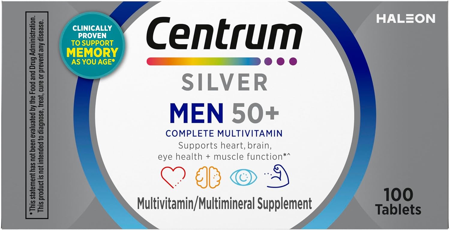 Centrum Silver Multivitamin for Men 50 Plus, Multimineral Supplement, Vitamin D3, B-Vitamins and Zinc, Gluten Free, Non-GMO Ingredients, Supports Memory and Cognition in Older Adults - 100 Ct - Image 14