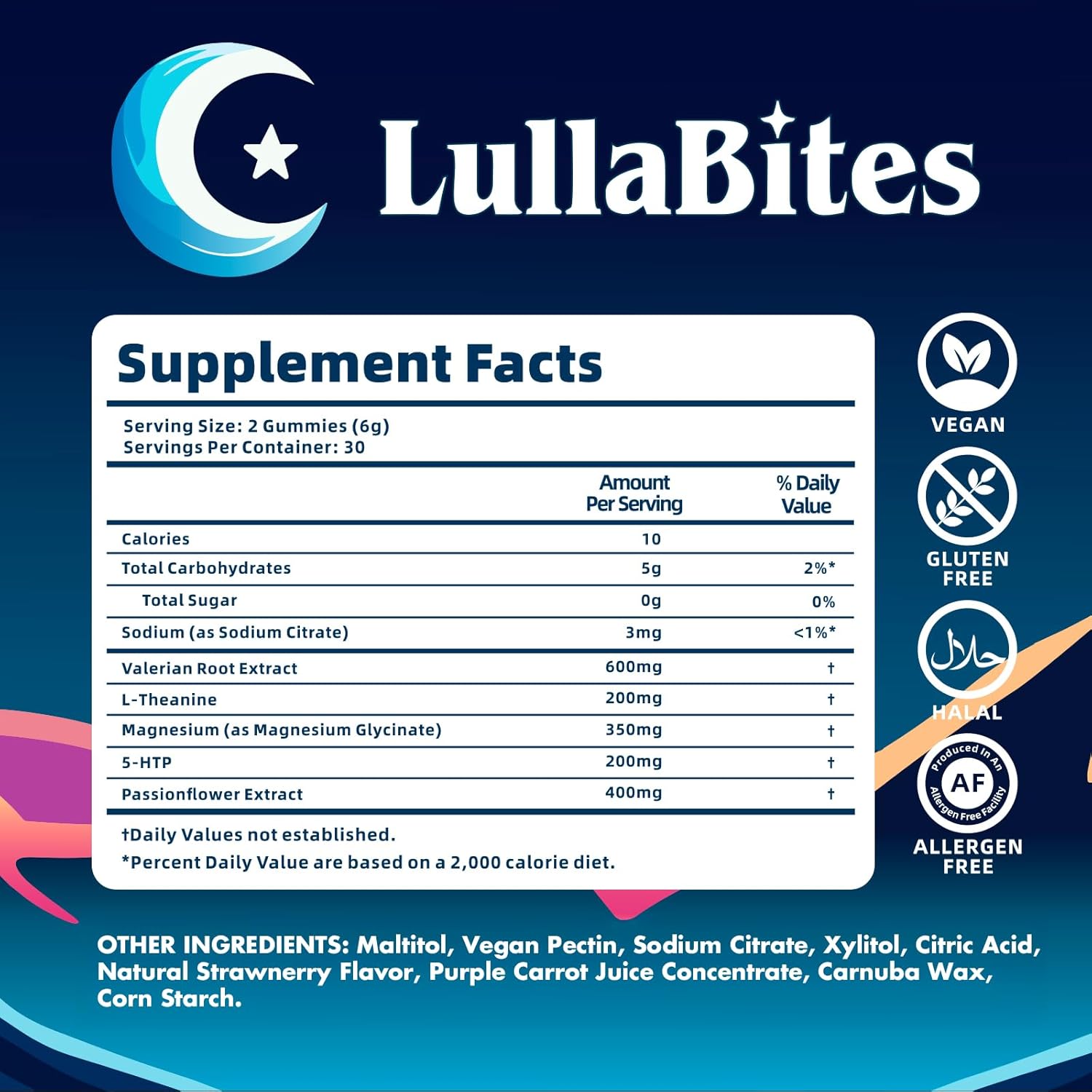 LullaBites - Natural Sleep Gummies - Made in USA - With 5-HTP, L-Theanine, Magnesium & Valerian Root - Melatonin Free - Vegan - Halal - Sugar, Gluten Free - Sweet Strawberry - 60 Gummies - 30 Servings - Image 5