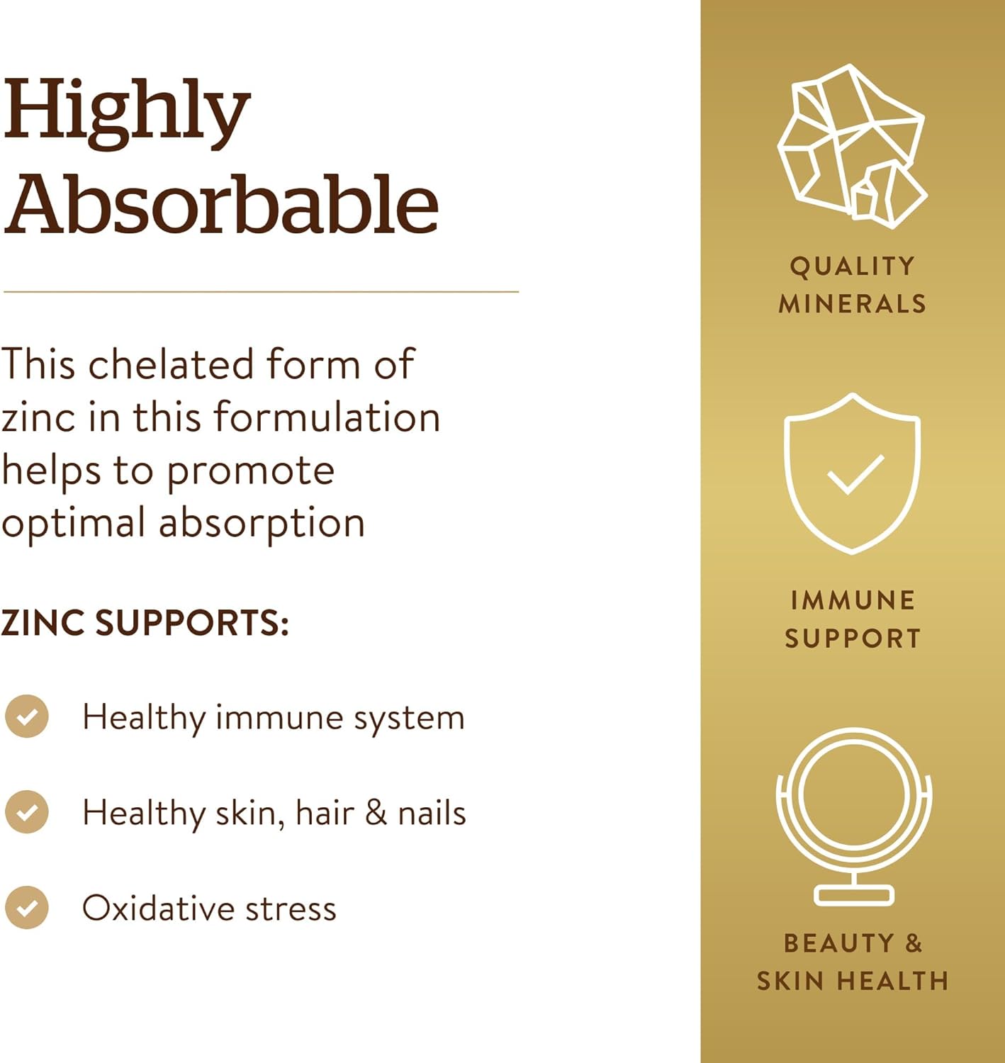 Solgar Chelated Zinc, 100 Tablets - Zinc for Healthy Skin - Supports Cell Growth & DNA Formation - Exerts Antioxidant Activity - Supports A Healthy Immune System - Non GMO, Gluten Free - 100 Servings - Image 4