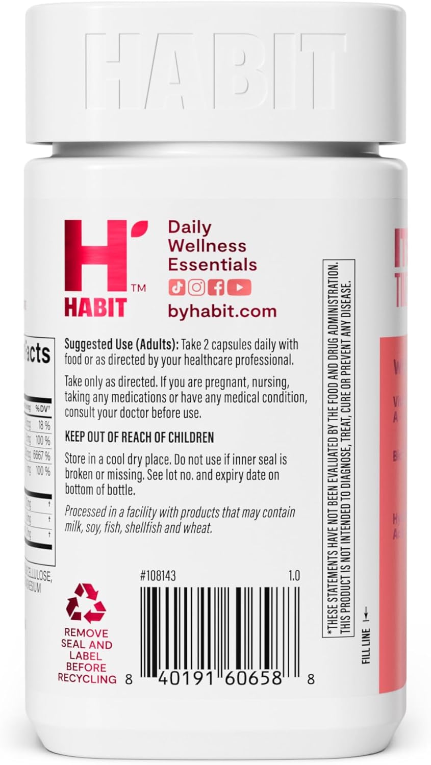 Habit Hair, Skin & Nails Supplement (60 Capsules) - New Look, Supports Skin Hydration, Hair & Nail Strength, Biotin 2000mcg, Vitamin A & C, Hyaluronic Acid, Rosehip, Vegan, Non-GMO (1 Pack) - Image 4