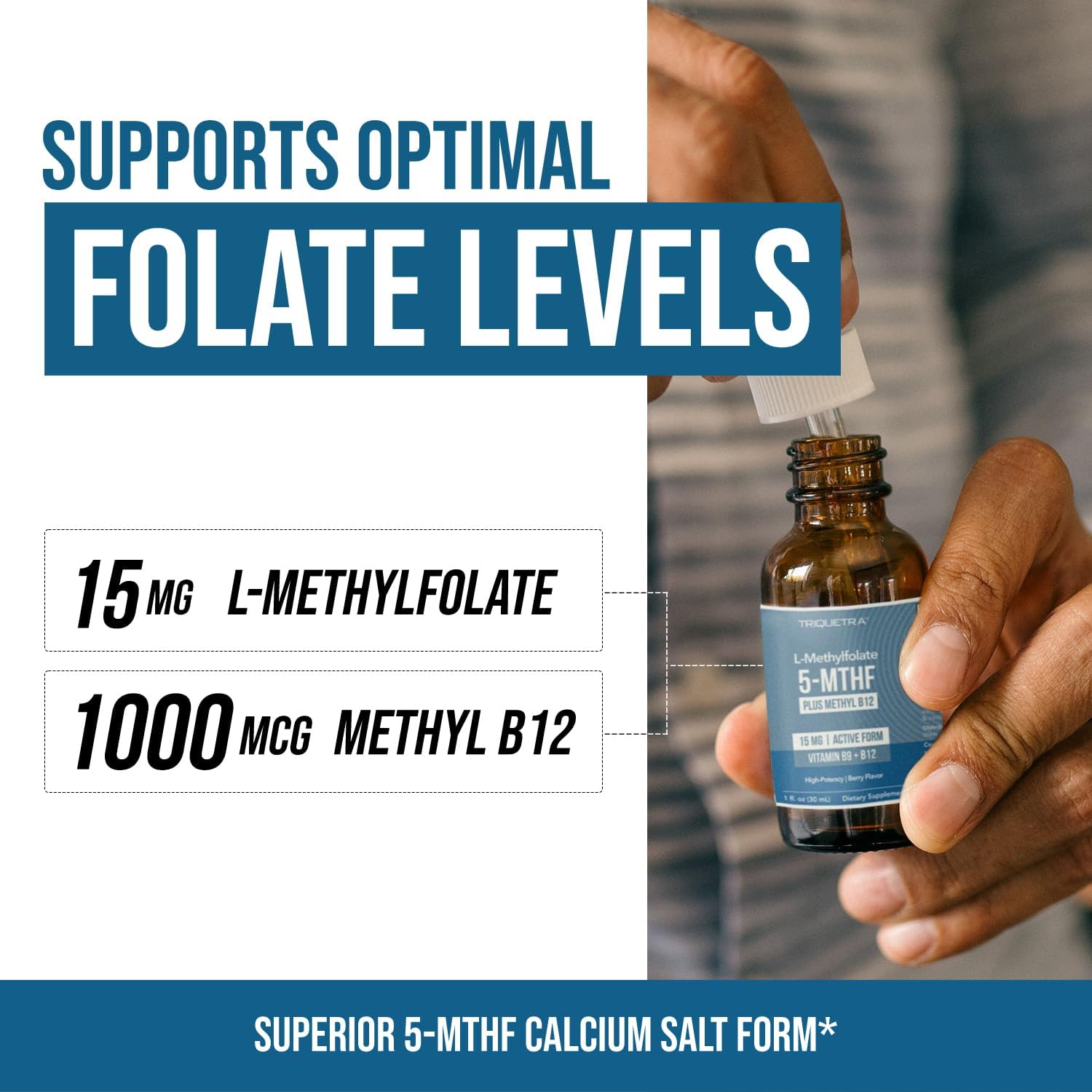 L Methyl Folate 15mg Plus Methyl B12 Cofactor – Organic Berry Flavor, High Potency Liquid Sublingual Active 5-MTHF Form - Supports Mood, Methylation, Cognition – Bioactive Forms Vitamin B9 & B12 (1oz) - Image 3