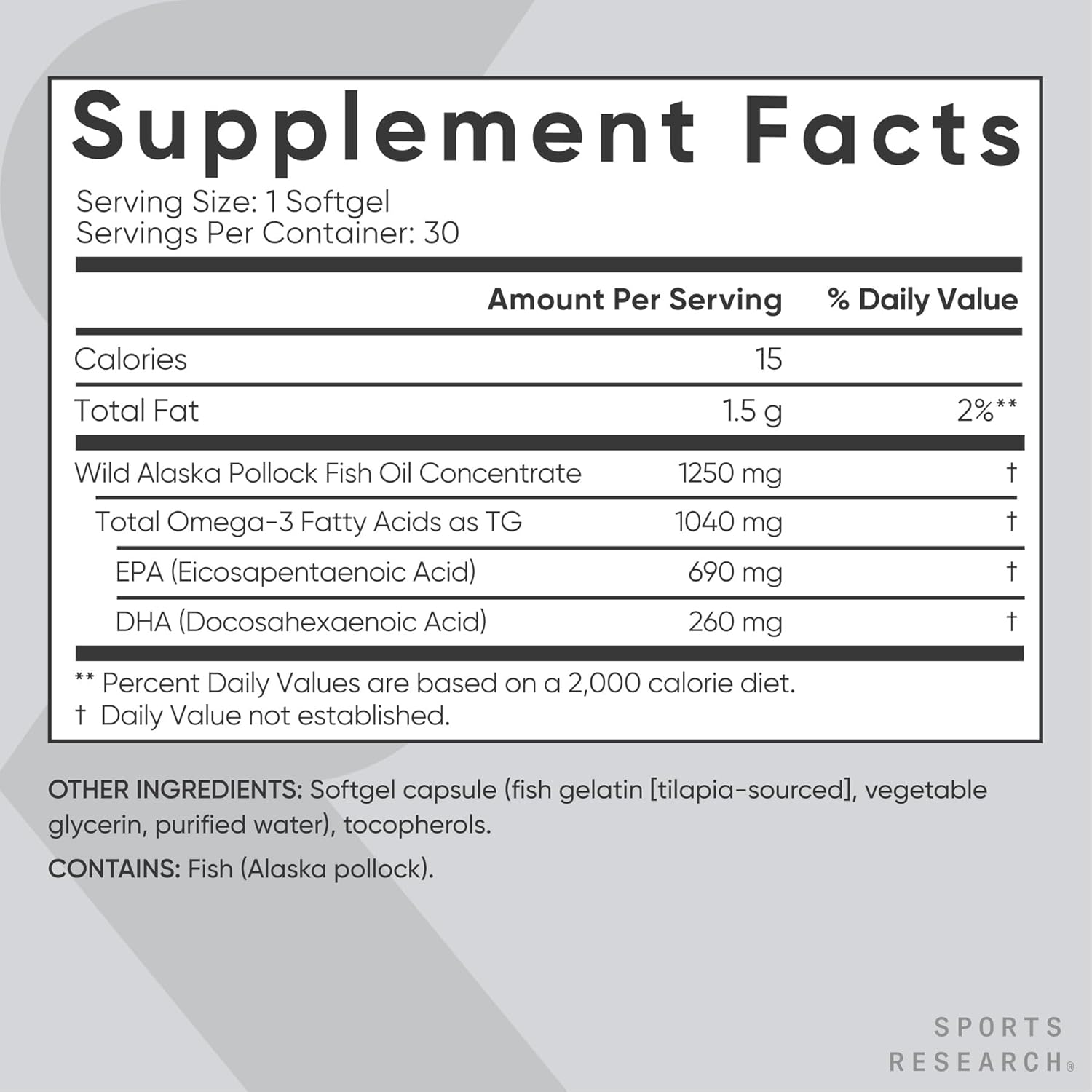 Sports Research Triple Strength Omega 3 Fish Oil 1250mg from Wild Alaskan Pollock - Burpless Fish Oil Supplement with Omega-3 EPA & DHA - Sustainably Sourced, Non-GMO, Gluten Free - 30 Softgels - Image 5