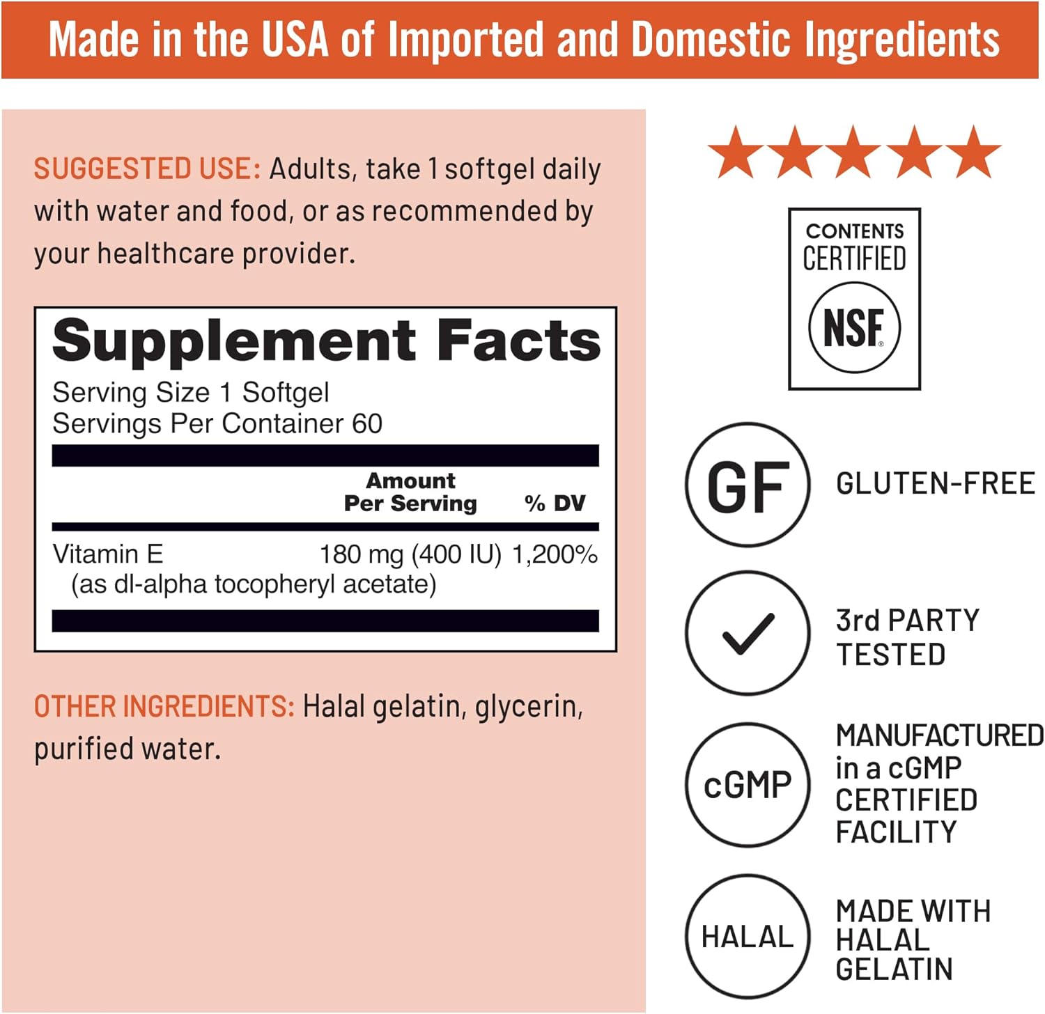 NatureWise Vitamin E 400 IU Softgels (180mg DL-Alpha) - Dairy, Gluten, and Soy Free, Antioxidant Dietary Supplement for Skin, Heart, Eye, and Immune Health Support - 2-Month Supply, 60 Count - Image 4