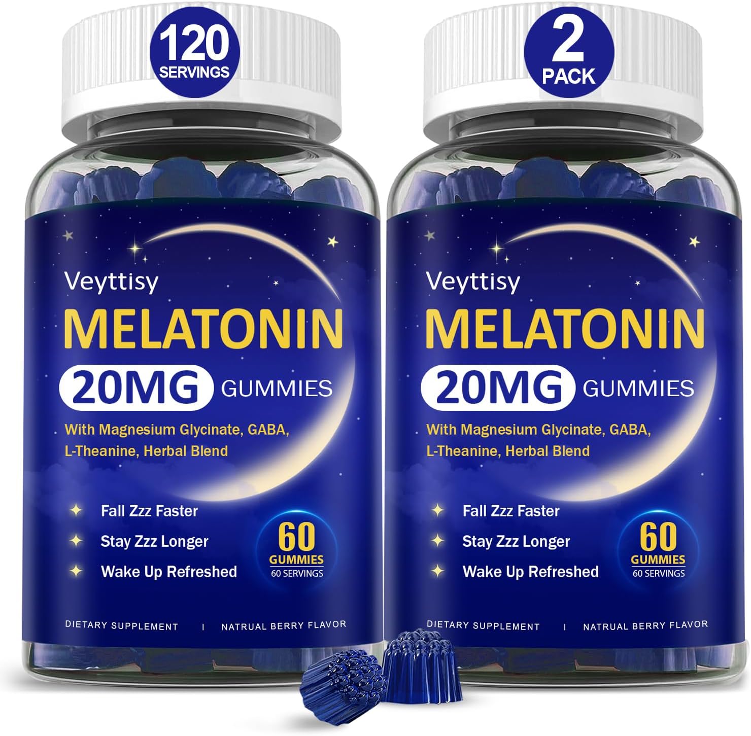 Melatonin 20mg Gummies for Adults - Max Strength Melatonin Gummy Supplement with Magnesium Glycinate, B6, B12, L-Theanine, GABA, & Herbs - Non-Habit Forming, Vegan, Natural Mixed Berry Flavor