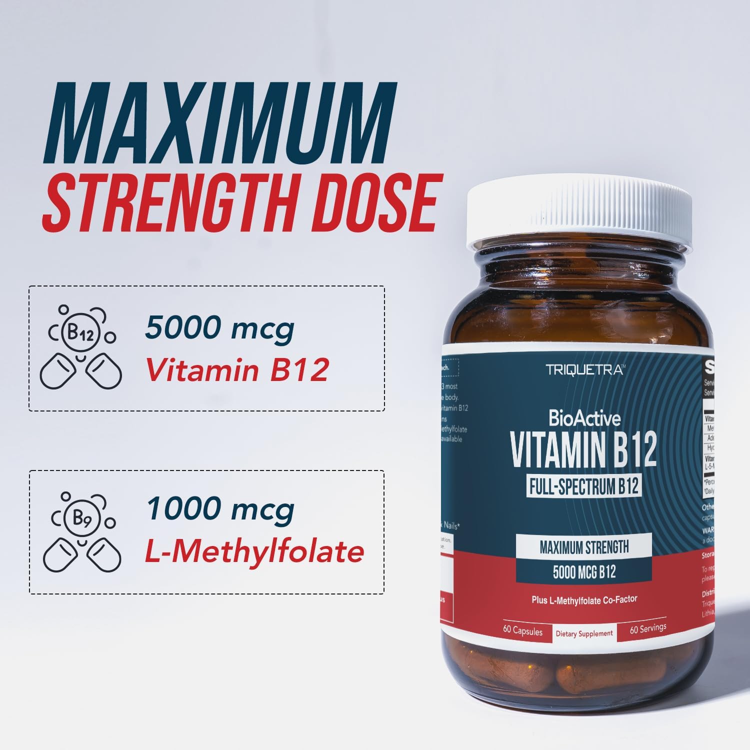 BioActive Vitamin B12 - 5000 mcg, Contains 3 BioActive Forms B12 Plus Methylfolate Cofactor - Methyl B12, Adenosyl B12 & Hydroxy B12 | Supports Energy, Metabolism & Mood | Vegan, Non-GMO (60 Servings) - Image 6
