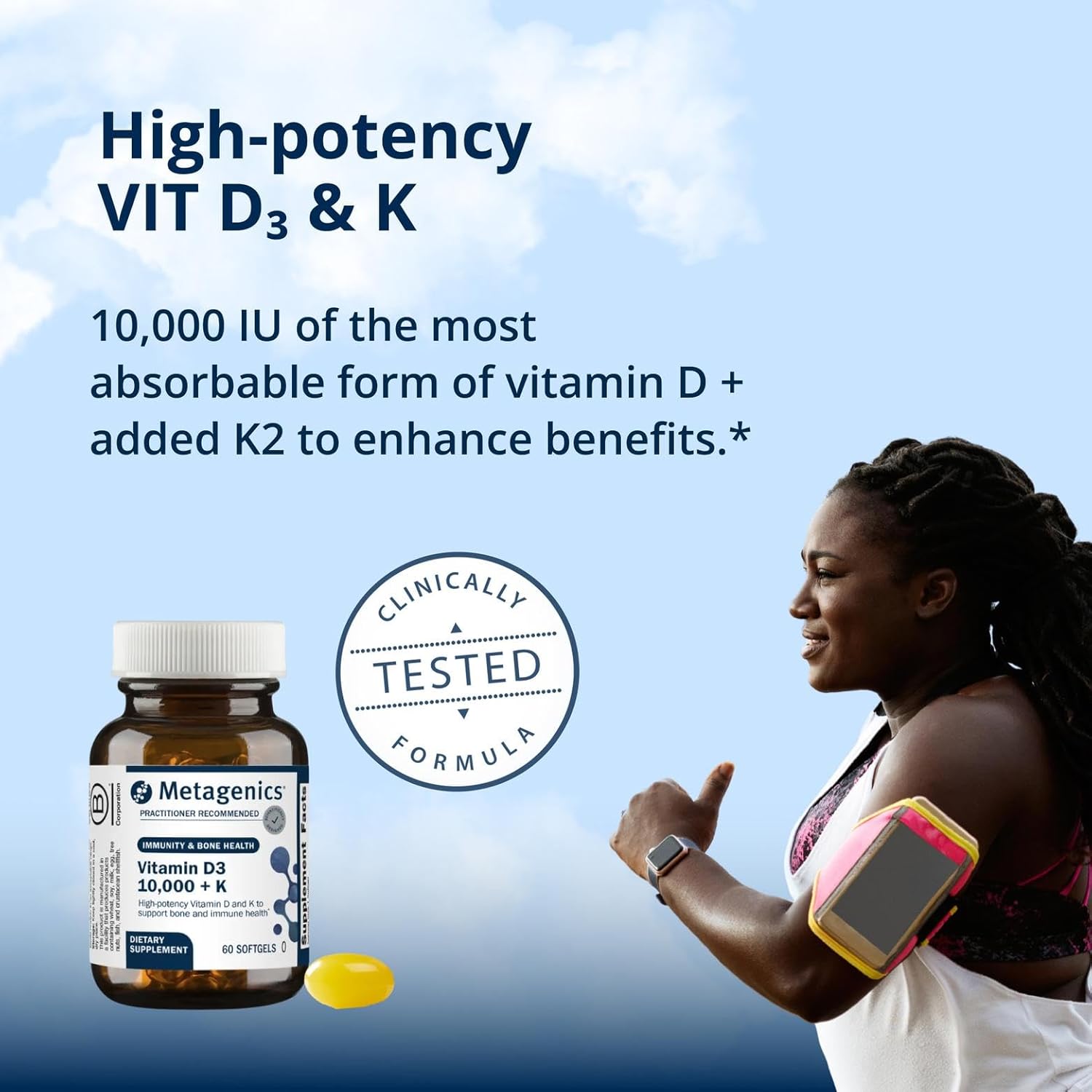 Metagenics Vitamin D3 and Vitamin K2 10,000 IU with MK-7- Vitamin D3 with K2 for Immune Support, Bone & Heart Health-Non-GMO, Gluten-Free-60 Softgels - Image 3