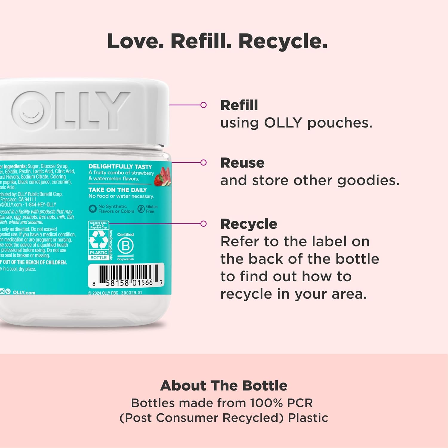 OLLY Teen Girl Multi Gummy, Healthy Skin and Immune Support,* Essential Vitamins, Biotin, Zinc, Chewable Multivitamin, Strawberry Melon Flavored, 50 Day Supply - 100 Count - Image 4