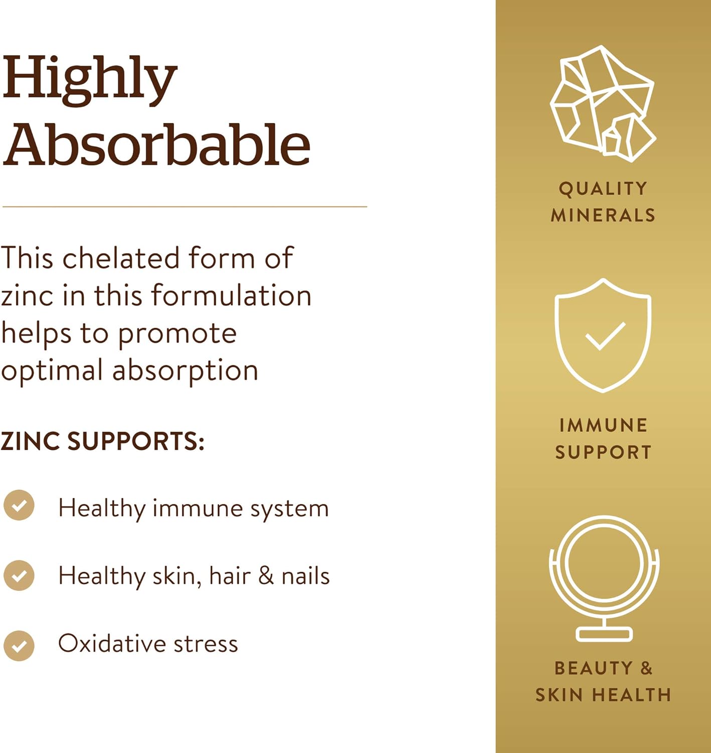 Solgar Chelated Zinc, 250 Tablets - Zinc for Healthy Skin - Supports Cell Growth & DNA Formation - Exerts Antioxidant Activity - Supports A Healthy Immune System - Non GMO, Vegan - 250 Servings - Image 4