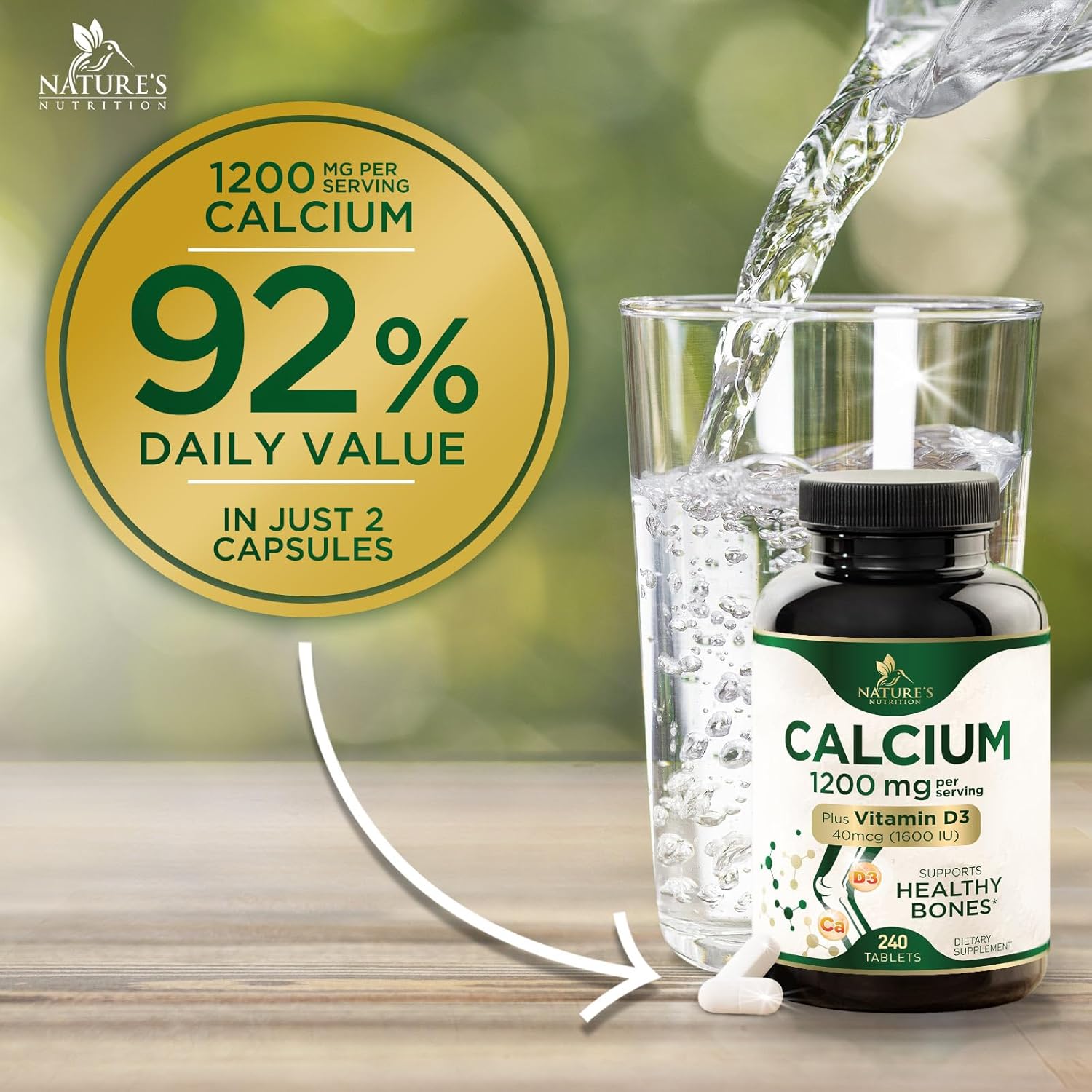 Calcium 1200 mg with Vitamin D3 - Per Serving - Bone Health Supplement - Vitamin D & Calcium Supplements for Women & Men - Bone Strength Support - Natural Calcium Pills - Bottled in USA - 240 Tablets - Image 5