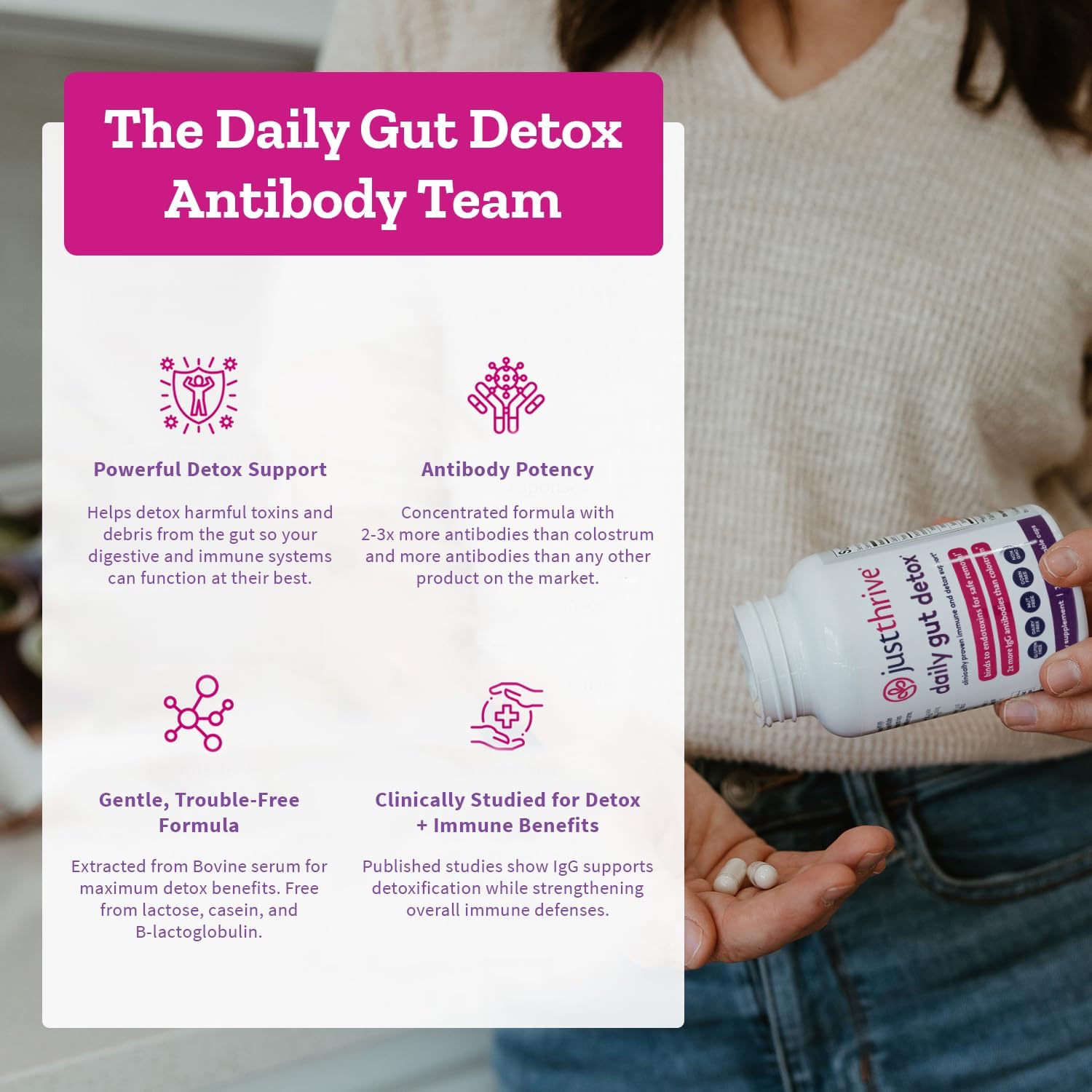 Daily Gut Detox - Ultra-Concentrated Detox & Immune Support Supplement with IgG Antibodies - Promotes Gut Health, Detoxification & Balanced Immune Response - 120 Dairy-Free, Non-GMO Capsules - Image 4