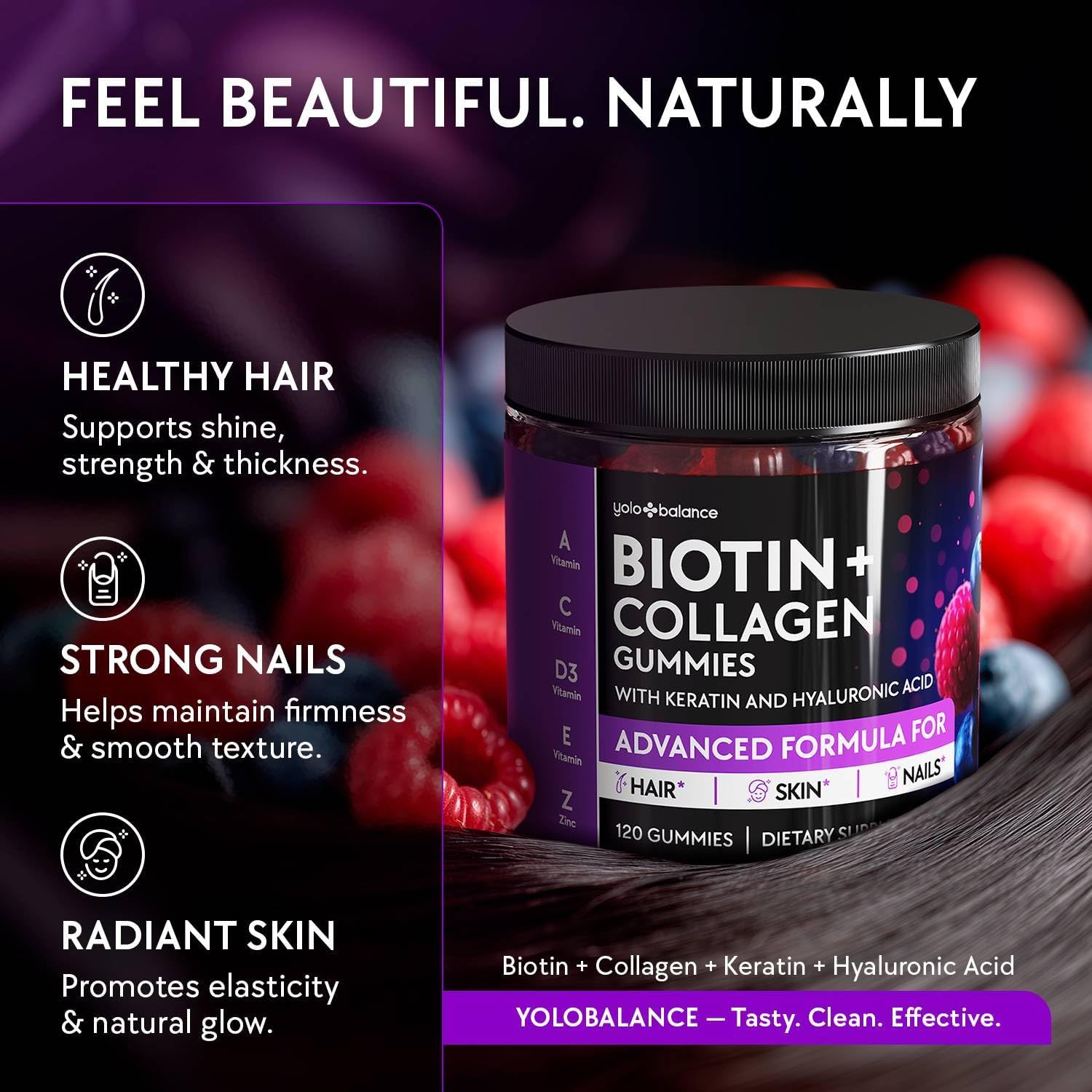 Biotin Gummies 10000mcg for Hair Growth Support - Sugar Free Multi Collagen with Keratin, Silica & Hyaluronic Acid - Pectin Based, Soft Chew Hair Skin and Nails Vitamins - 120 Count - Image 9