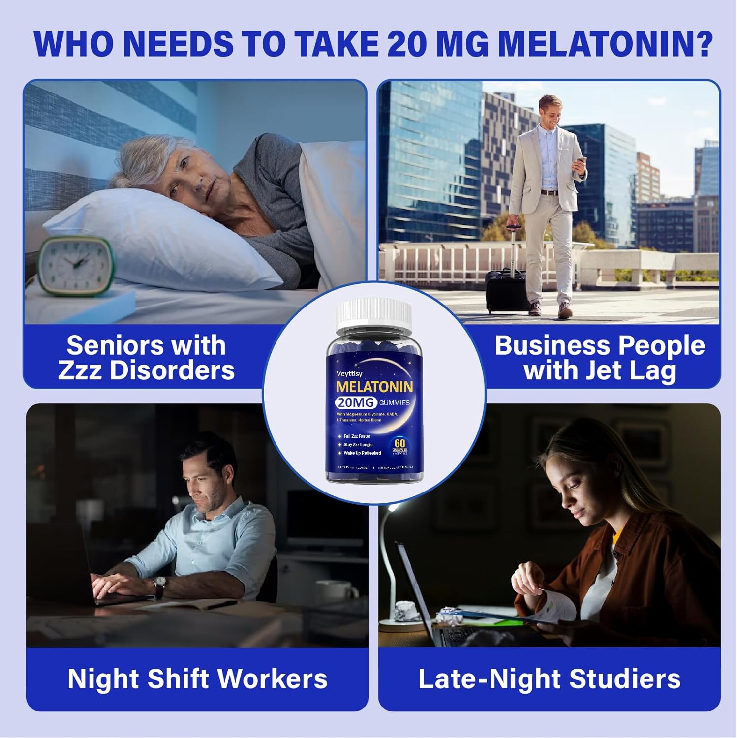 Melatonin 20mg Gummies for Adults - Max Strength Melatonin Gummy Supplement with Magnesium Glycinate, B6, B12, L-Theanine, GABA, & Herbs - Non-Habit Forming, Vegan, Natural Mixed Berry Flavor - Image 6