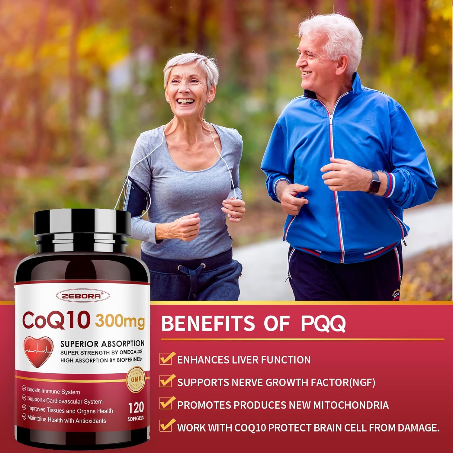 ZEBORA CoQ10-300mg-Softgels with PQQ, BioPerine & Omega-3, 120 Servings Coenzyme Q10 (Ubiquinone) Supplement for High-Absorption, Powerful-Antioxidant, Support Heart-Health & Energy-Production - Image 5