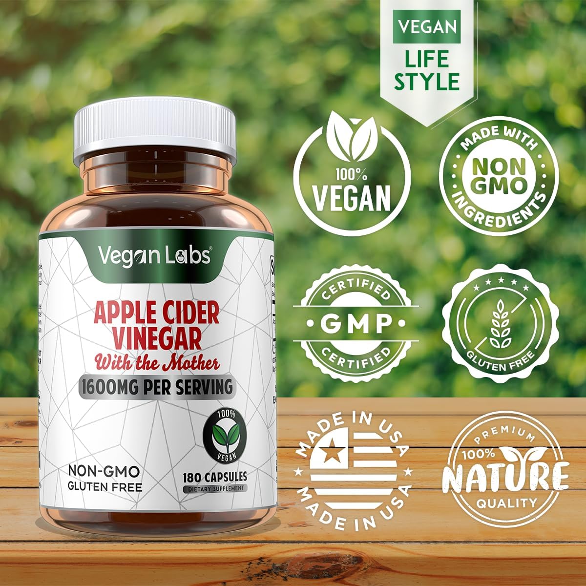 Vegan Labs Apple Cider Vinegar Capsules with The Mother- 180 Vegan Capsules, 1600MG Per Serving- 100% Natural ACV Pills- Supports Healthy Digestion, Keto, Weight Management, Detox, and Immune System - Image 6