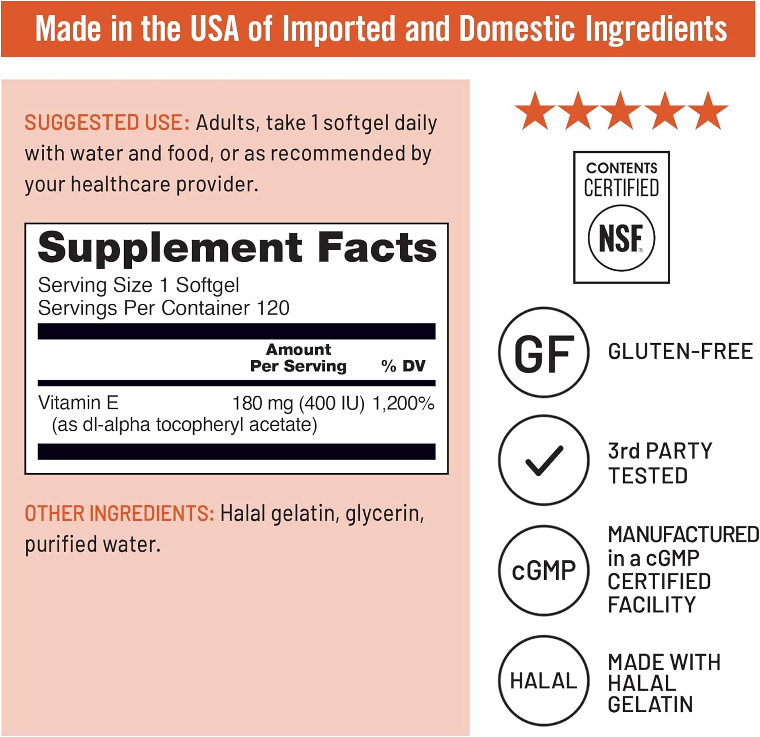 NatureWise Vitamin E 400 IU Softgels (180mg DL-Alpha) - Dairy, Gluten & Soy Free - Antioxidant-Rich Dietary Supplement for Skin, Heart, and Immune Health Support - 4-Month Supply, 120 Count - Image 4