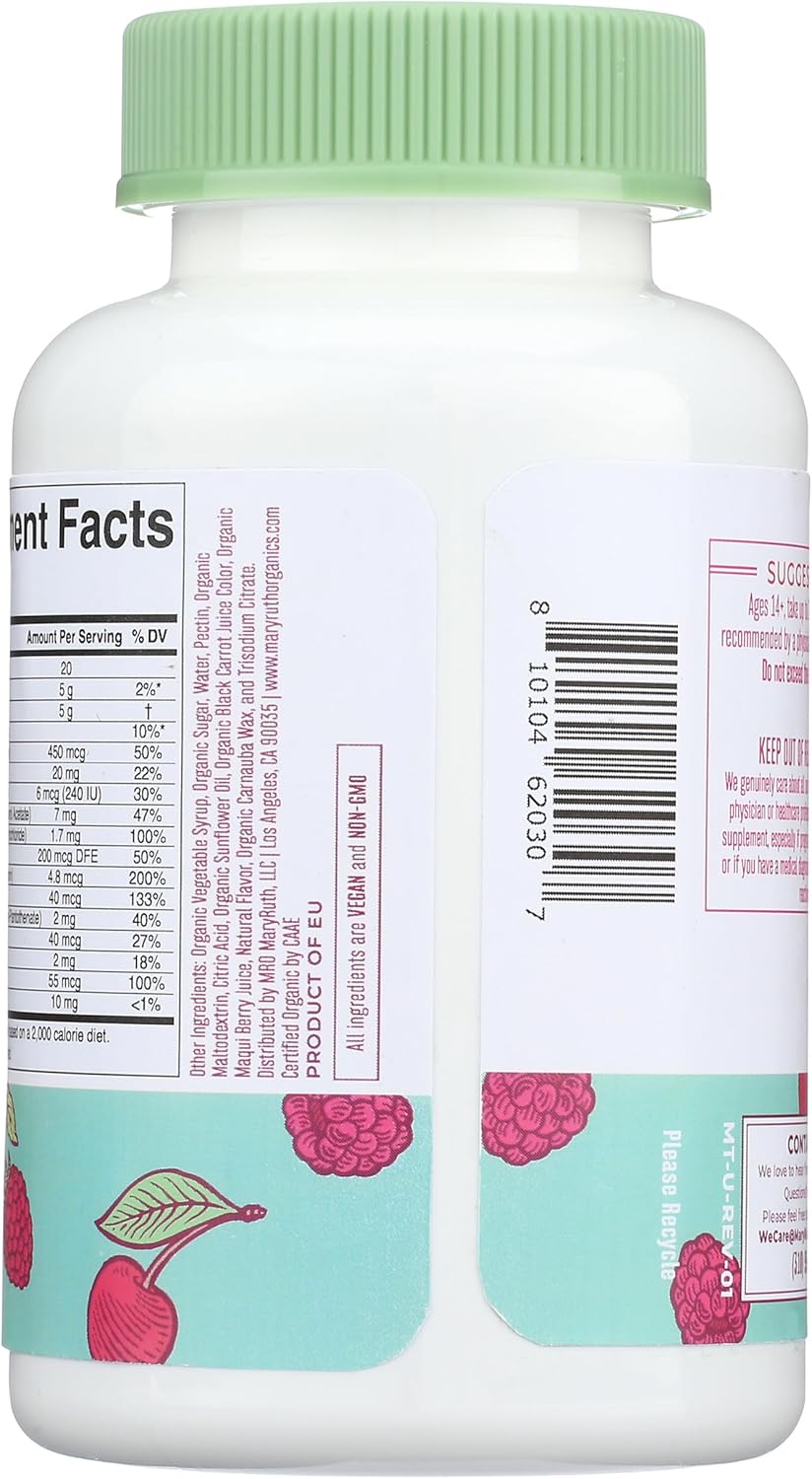 MARYRUTH'S Multivitamin Gummies for Women Ages 14+ | Immune Support | Hair & Skin Health | Reproductive Health | Vitamin A C D E B6 B12 Biotin Zinc Iodine | Organic | Vegan | Non-GMO | 60 Count - Image 4