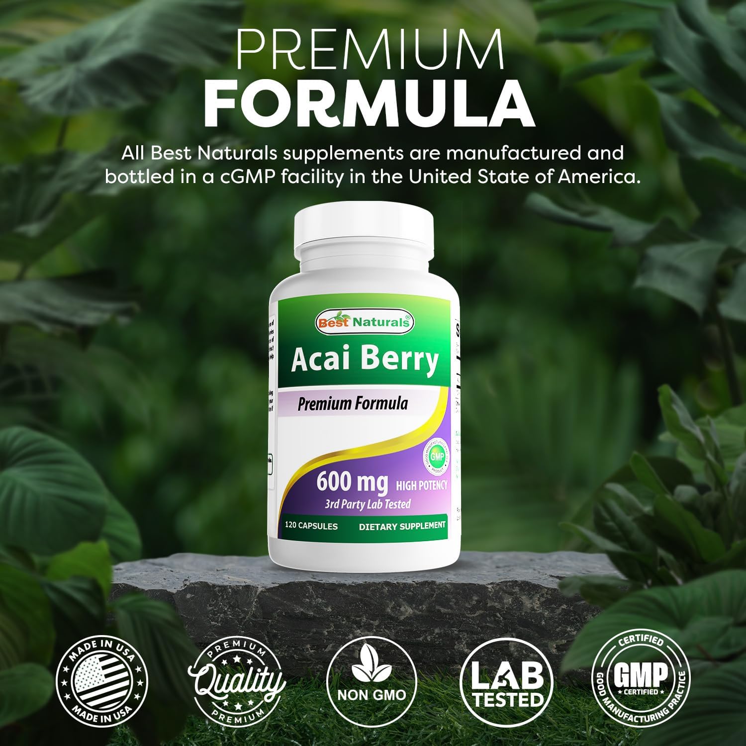 #1 Acai Berry 600mg per Serving by Best Naturals -- 100% Pure High Potency -- Supports Fat Metabolism -- Manufactured in a USA Based GMP Certified Facility and Third Party Tested for Purity. Guaranteed!! (120 Caps) - Image 5