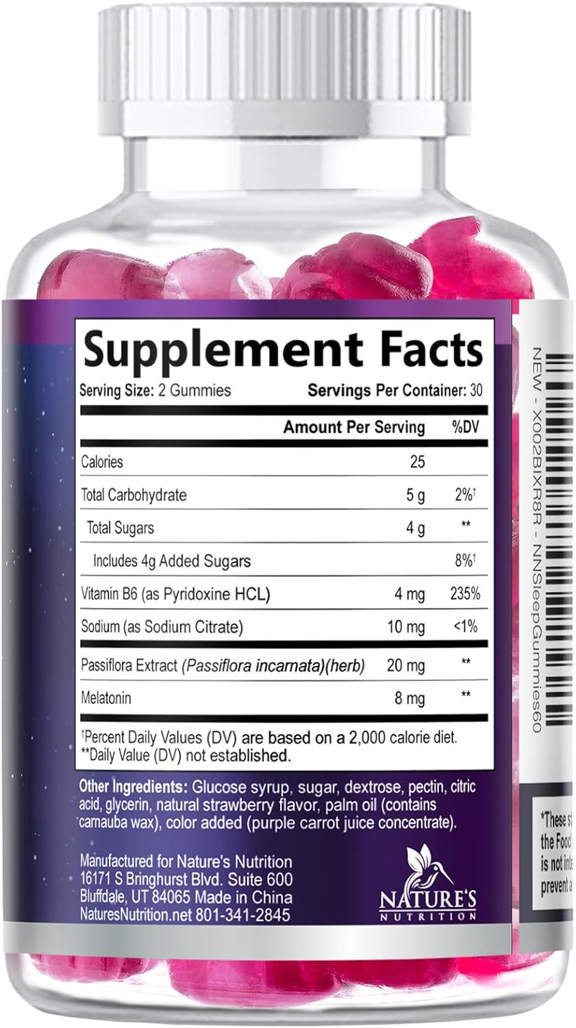 Sleep Gummies - 8mg Melatonin Per Serving - With Passiflora Extract for Restful Sleep - Fast Acting Melatonin Sleep Gummy Supplement for Adults, Vegan, Non-GMO, Tasty Strawberry Flavor - 60 Gummies - Image 9