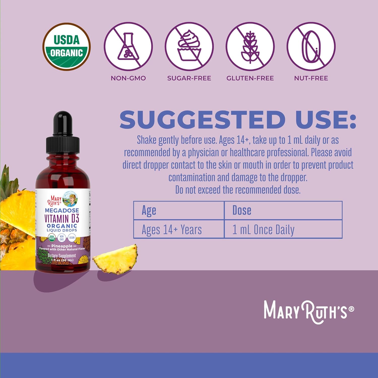 MARYRUTH'S Vitamin D3 Liquid Drops | Megadose 4000 IU | USDA Organic Liquid Vitamin D Spray for Adults & Kids | Immune Support & Bone Health | Vegan | Gluten Free | Non-GMO | 30 Servings - Image 3